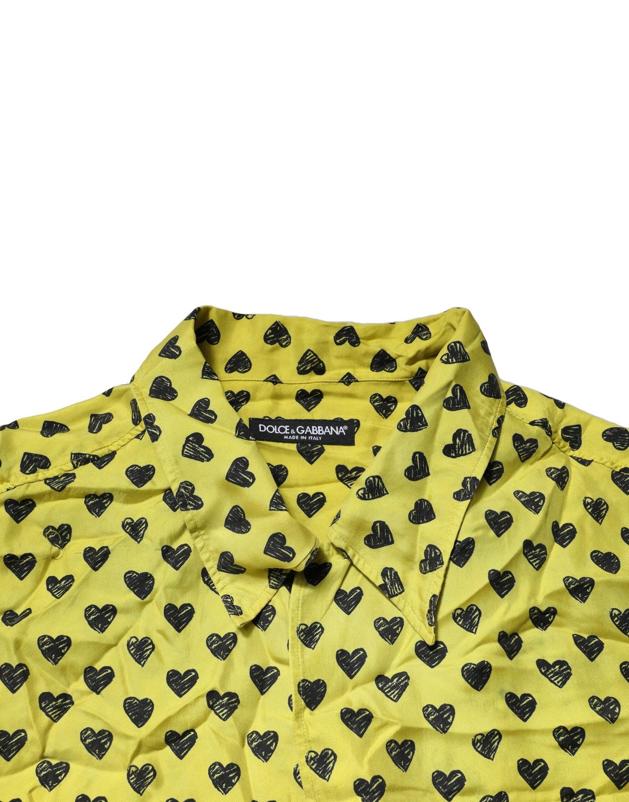 Dolce & Gabbana Yellow Heart Short Sleeves Men Casual Shirt - Hilstor