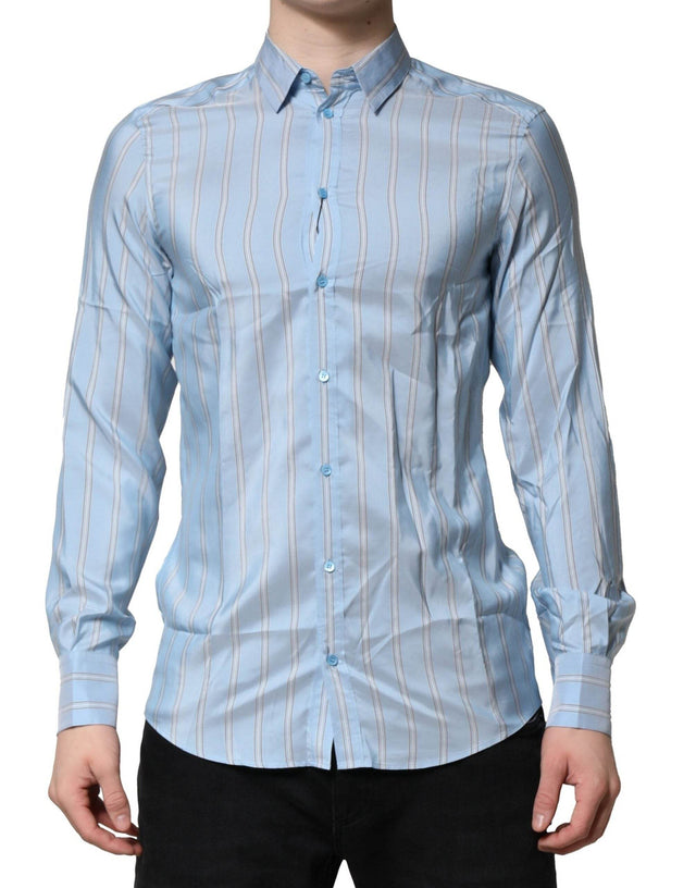 Dolce & Gabbana Light Blue MARTINI Striped Formal Dress Shirt - Hilstor