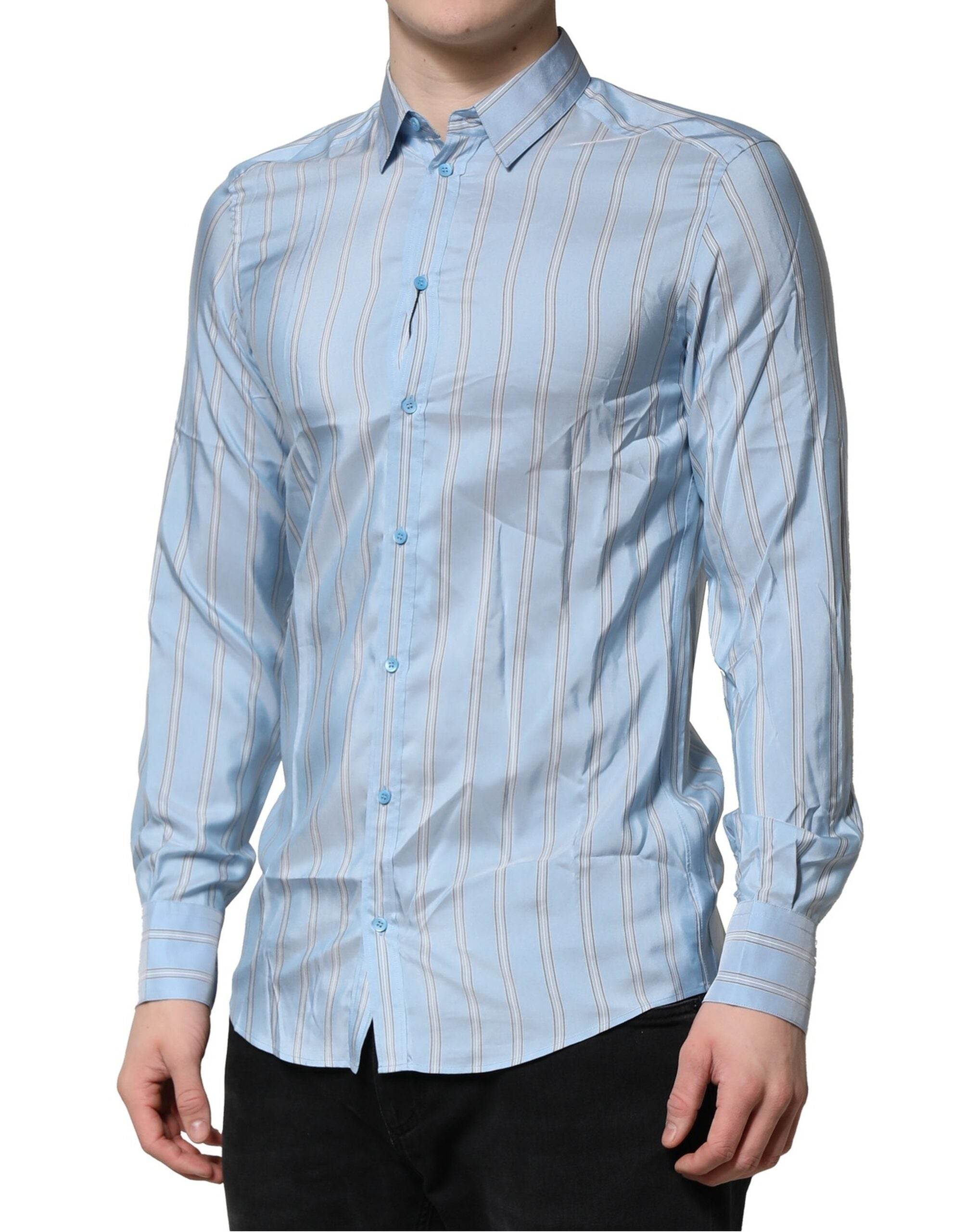 Dolce & Gabbana Light Blue MARTINI Striped Formal Dress Shirt - Hilstor