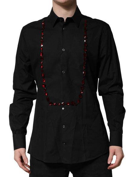 Dolce & Gabbana Black Crystal GOLD Formal Men Dress Shirt - Hilstor