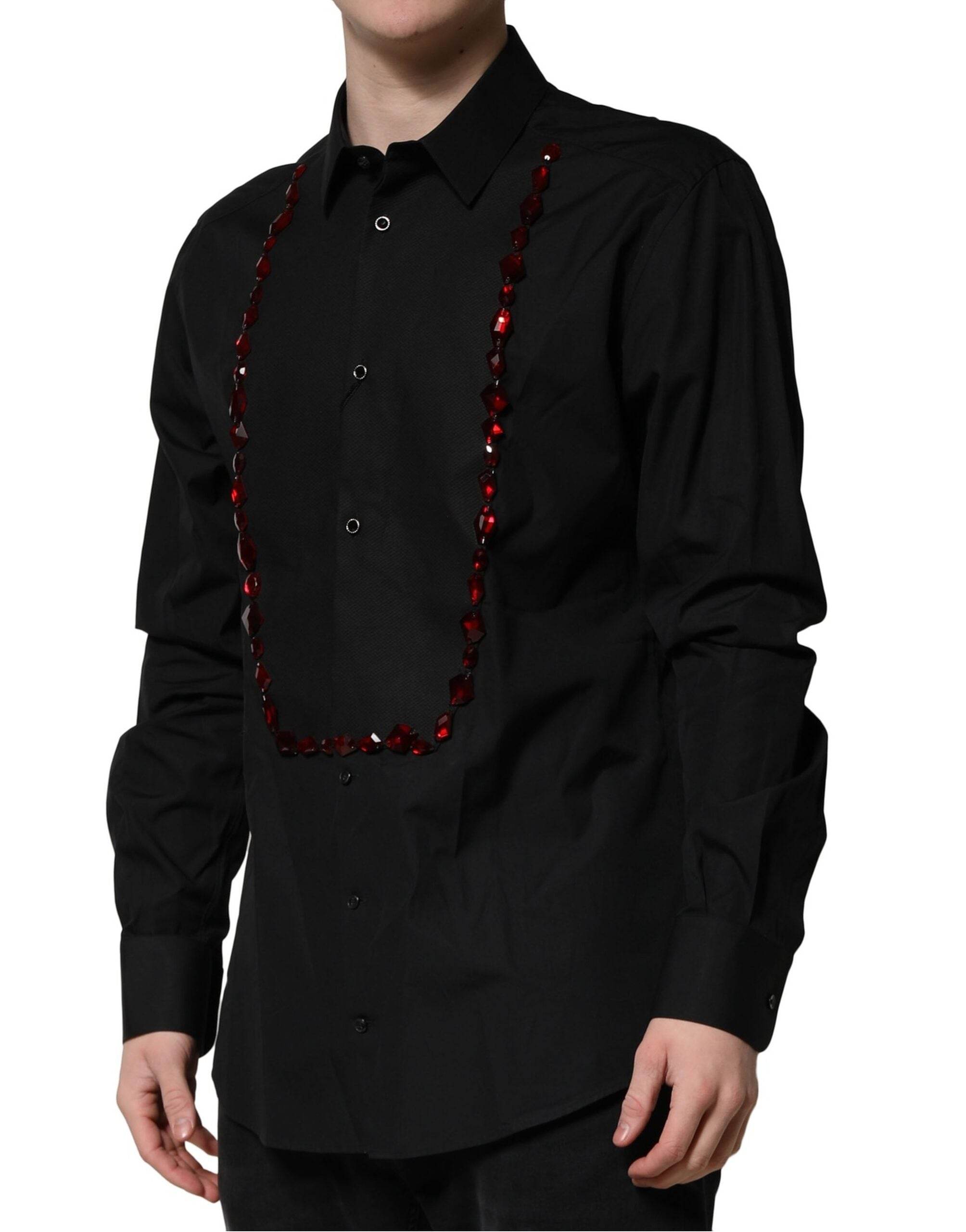 Dolce & Gabbana Black Crystal GOLD Formal Men Dress Shirt - Hilstor