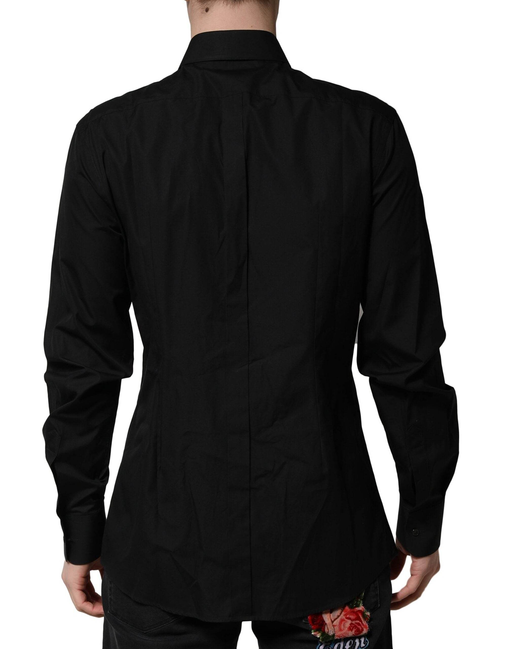 Dolce & Gabbana Black Crystal GOLD Formal Men Dress Shirt - Hilstor