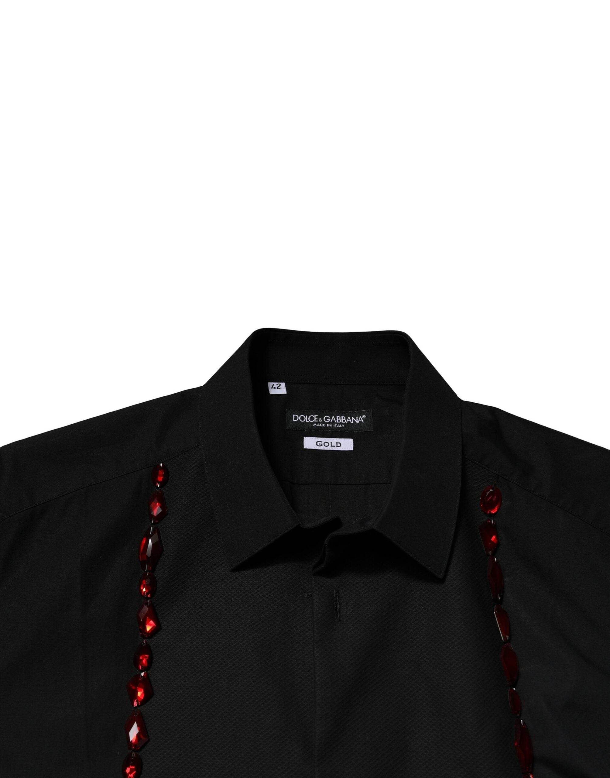 Dolce & Gabbana Black Crystal GOLD Formal Men Dress Shirt - Hilstor