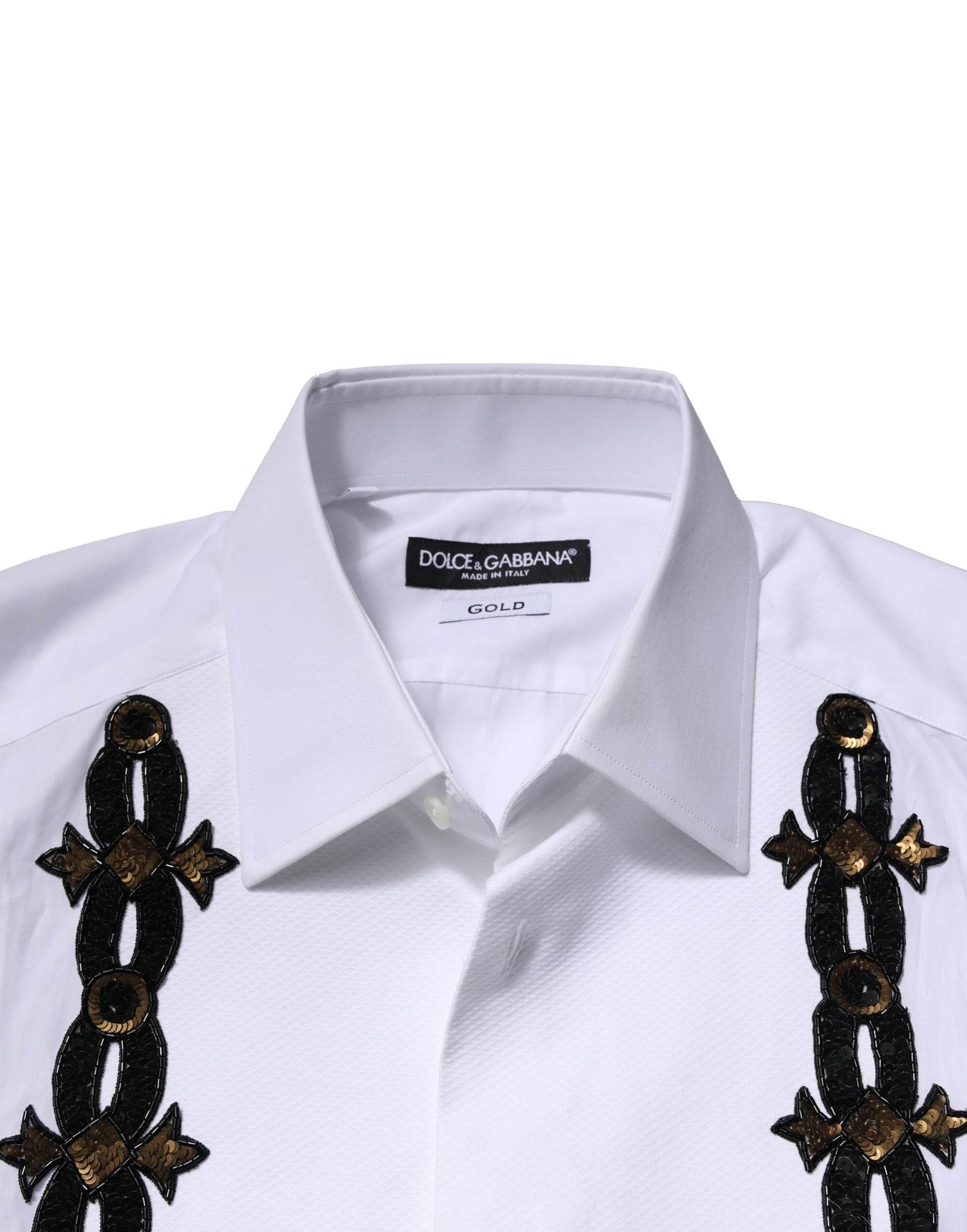 Dolce & Gabbana White GOLD Embellished Formal Men Dress Shirt - Hilstor