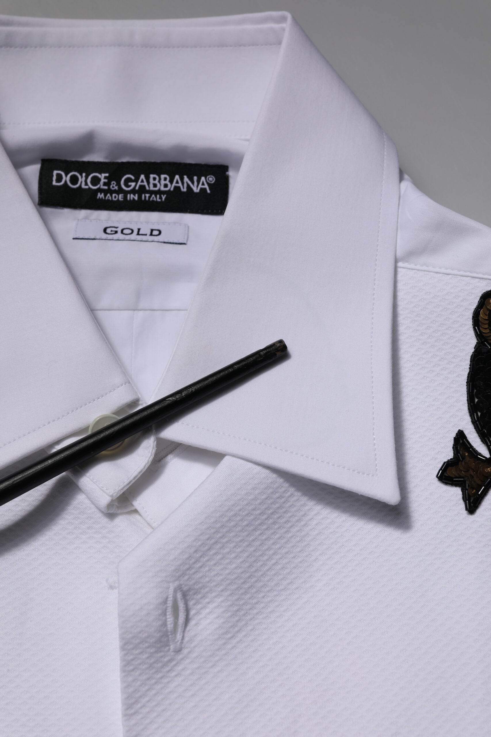 Dolce & Gabbana White GOLD Embellished Formal Men Dress Shirt - Hilstor
