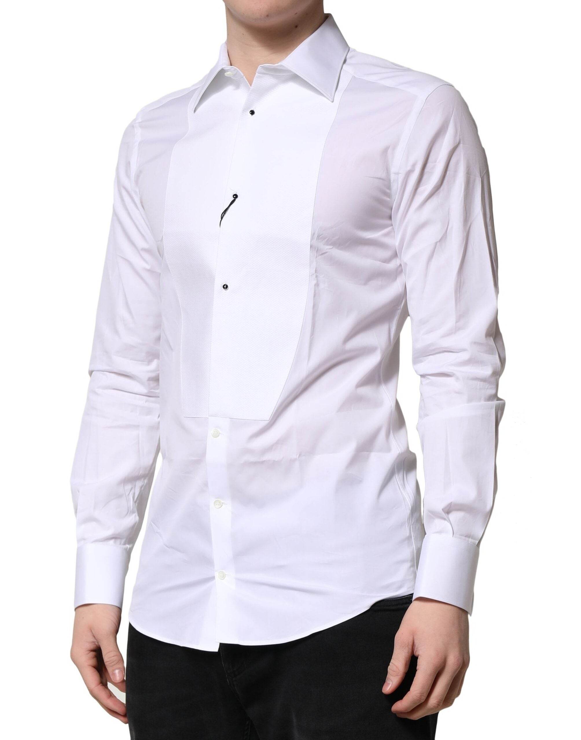 Dolce & Gabbana White GOLD Crown Cotton Dress Formal Shirt - Hilstor