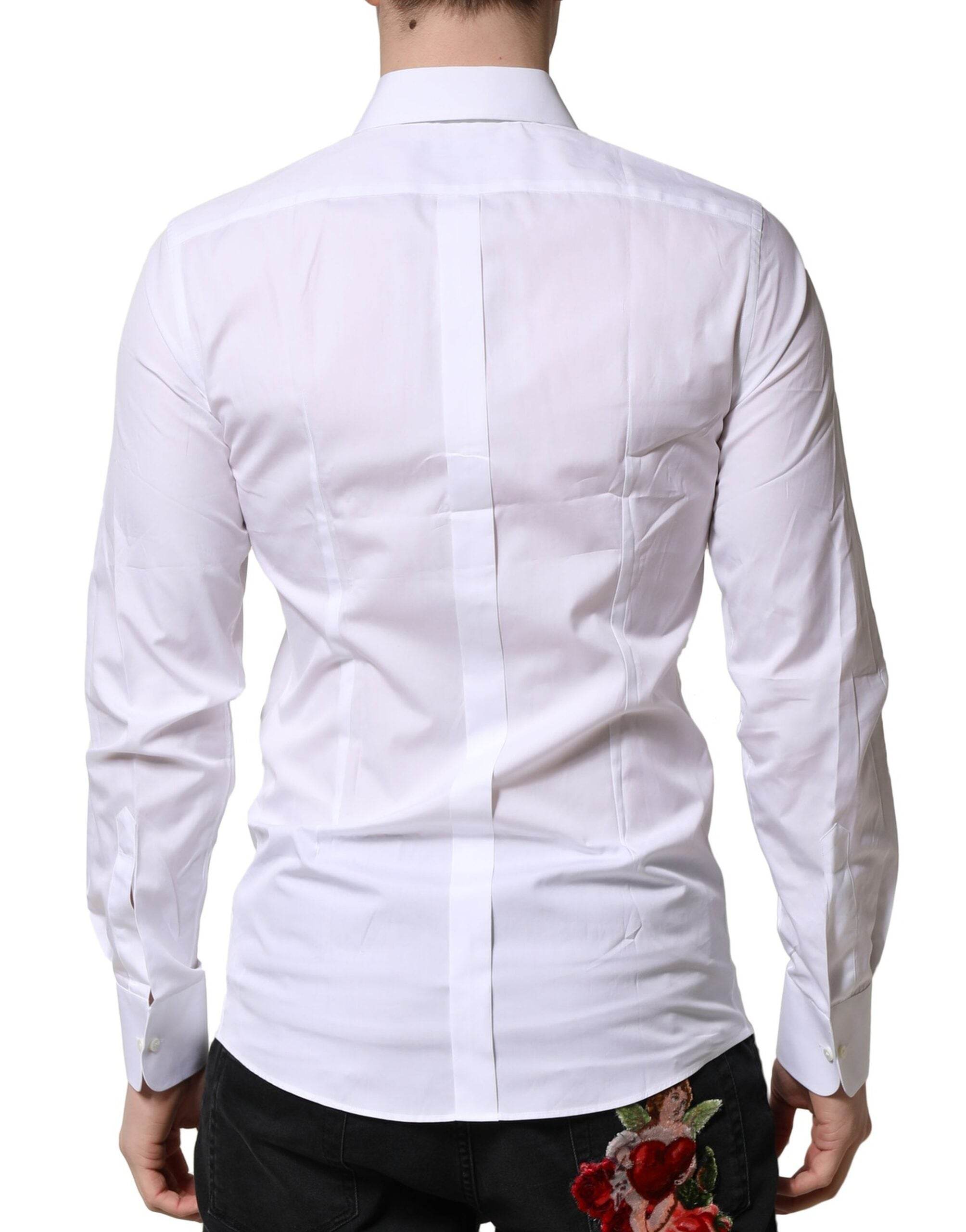 Dolce & Gabbana White GOLD Crown Cotton Dress Formal Shirt - Hilstor