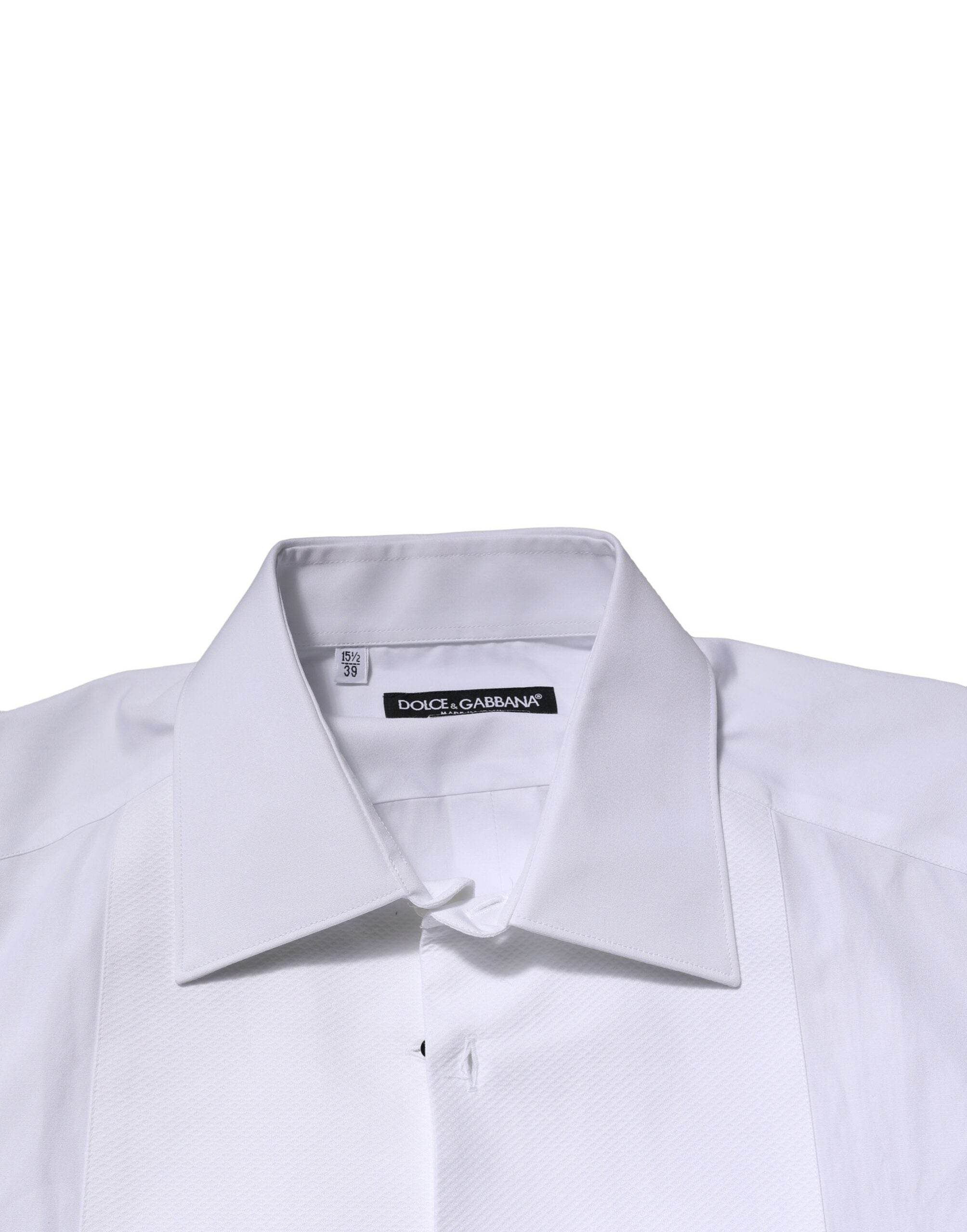 Dolce & Gabbana White GOLD Crown Cotton Dress Formal Shirt - Hilstor