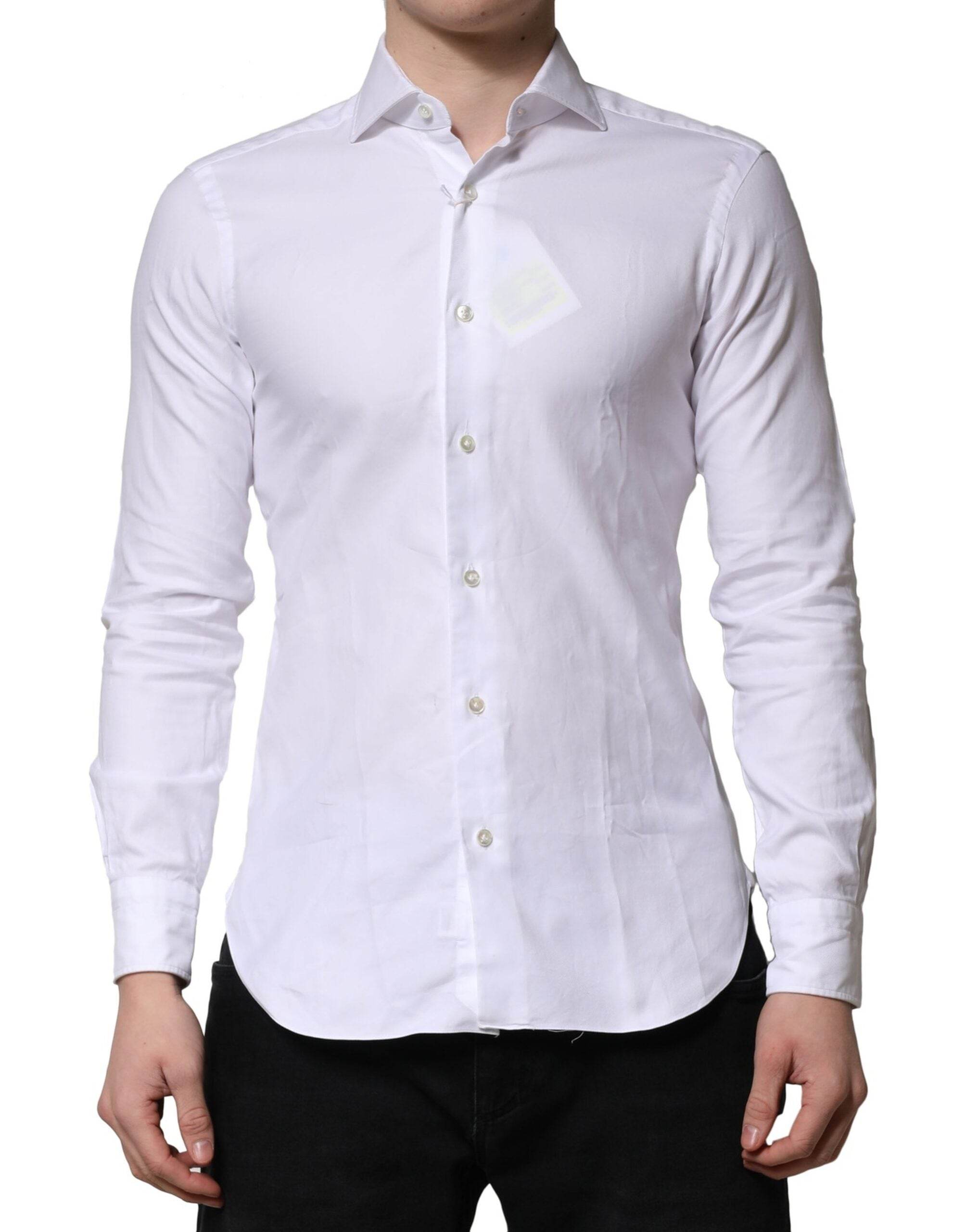 Barba Napoli White Long Sleeves Collared Dress Formal Shirt - Hilstor