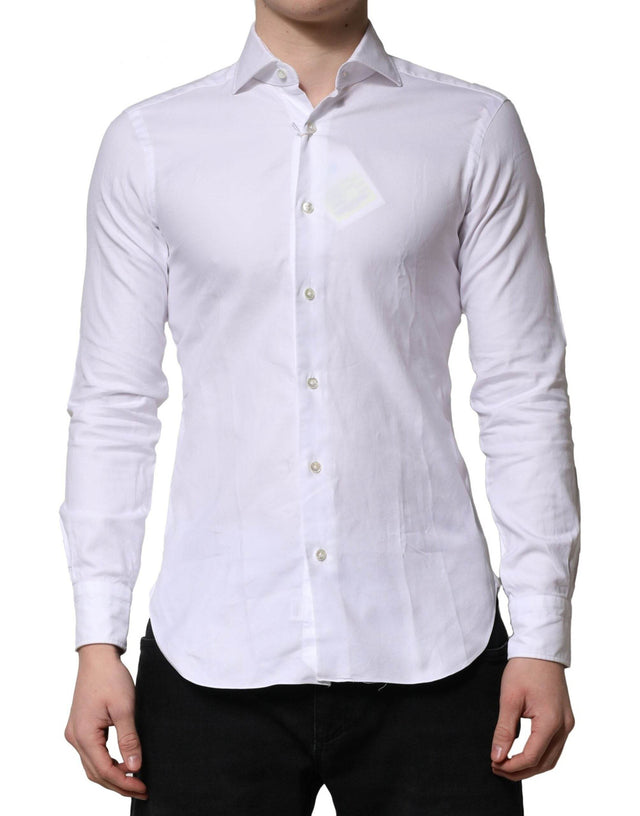 Barba Napoli White Long Sleeves Collared Dress Formal Shirt - Hilstor