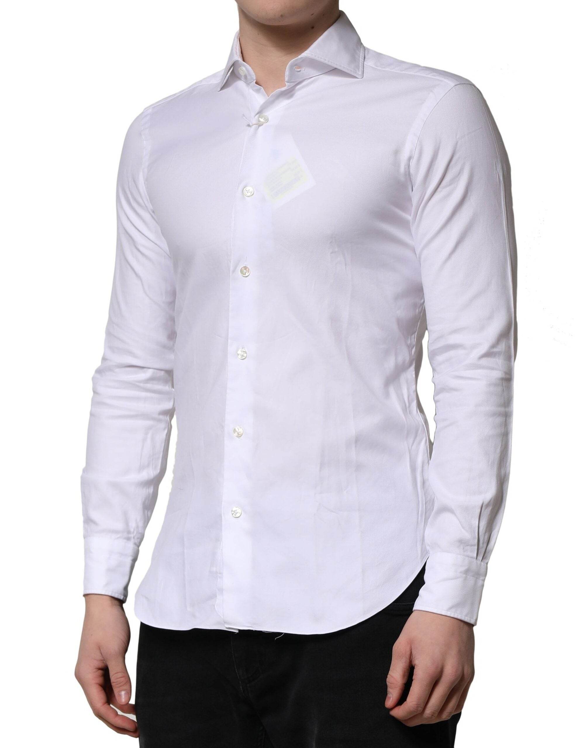 Barba Napoli White Long Sleeves Collared Dress Formal Shirt - Hilstor