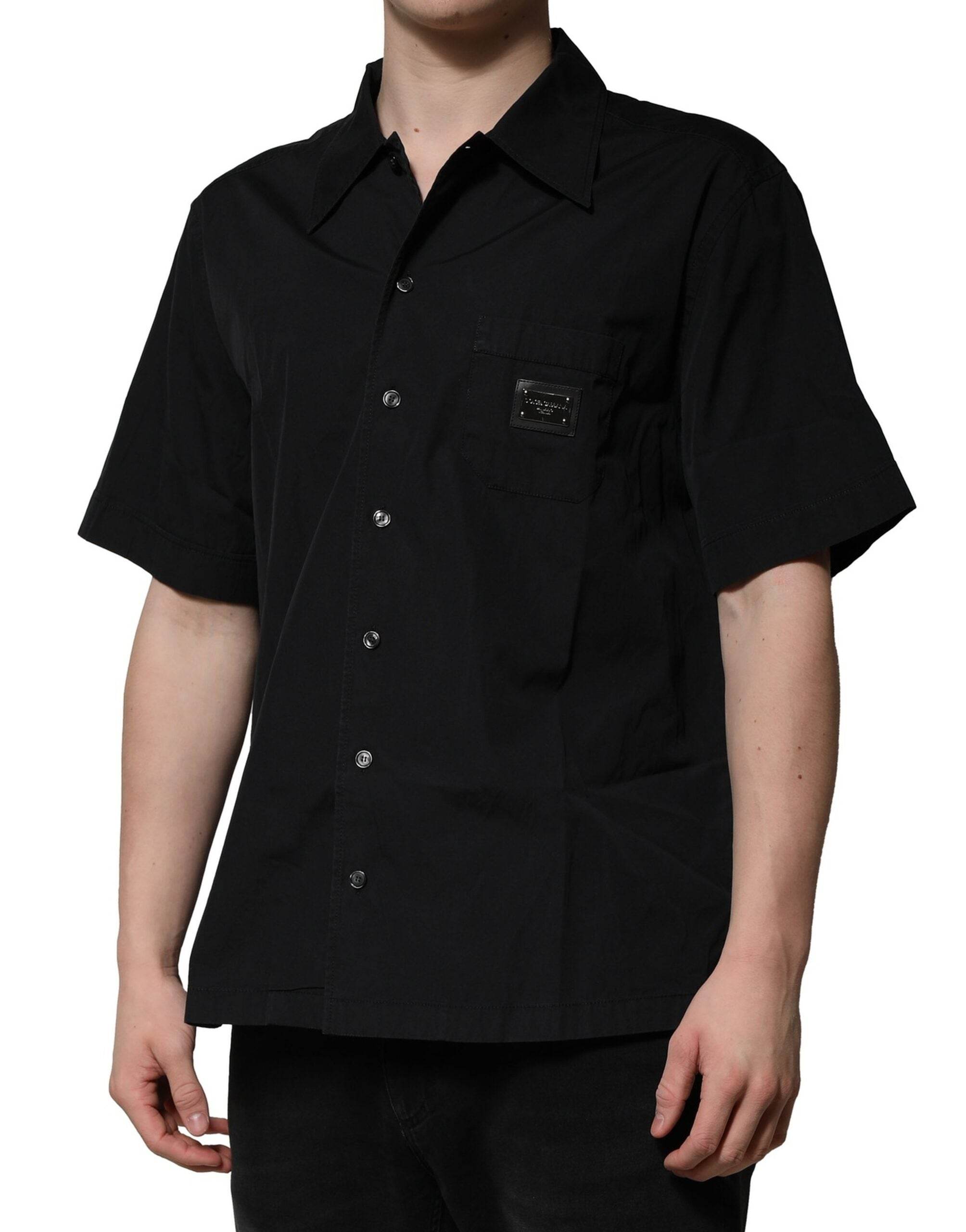 Dolce & Gabbana Black Cotton Short Sleeve Buttoned Casual Shirt - Hilstor