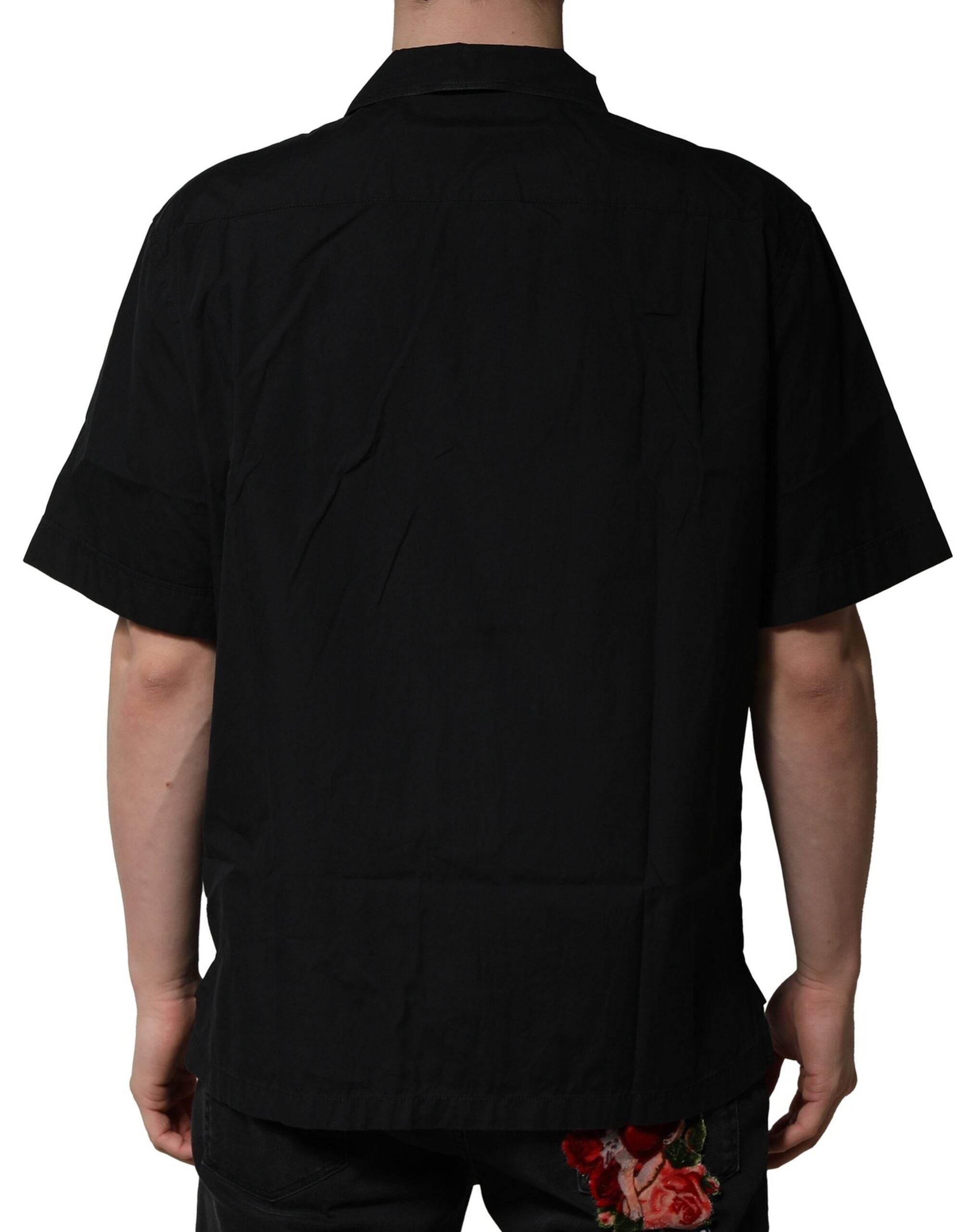 Dolce & Gabbana Black Cotton Short Sleeve Buttoned Casual Shirt - Hilstor