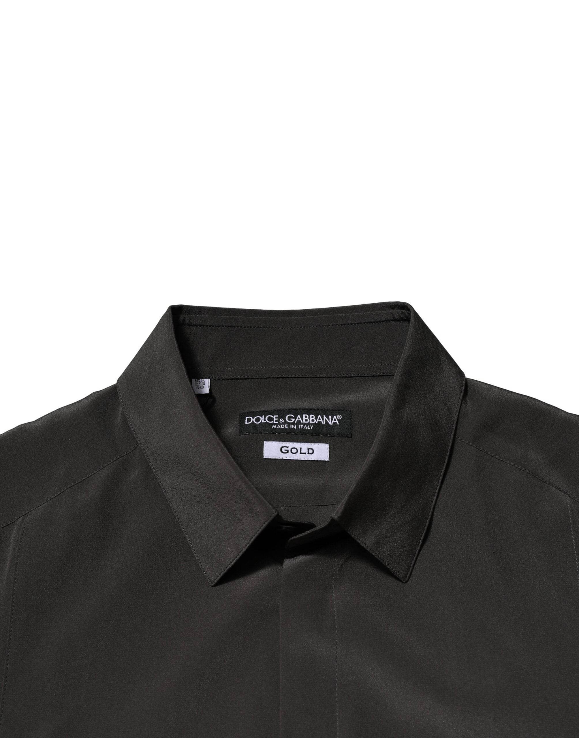 Dolce & Gabbana Dark Brown Silk GOLD Men Dress Formal Shirt - Hilstor