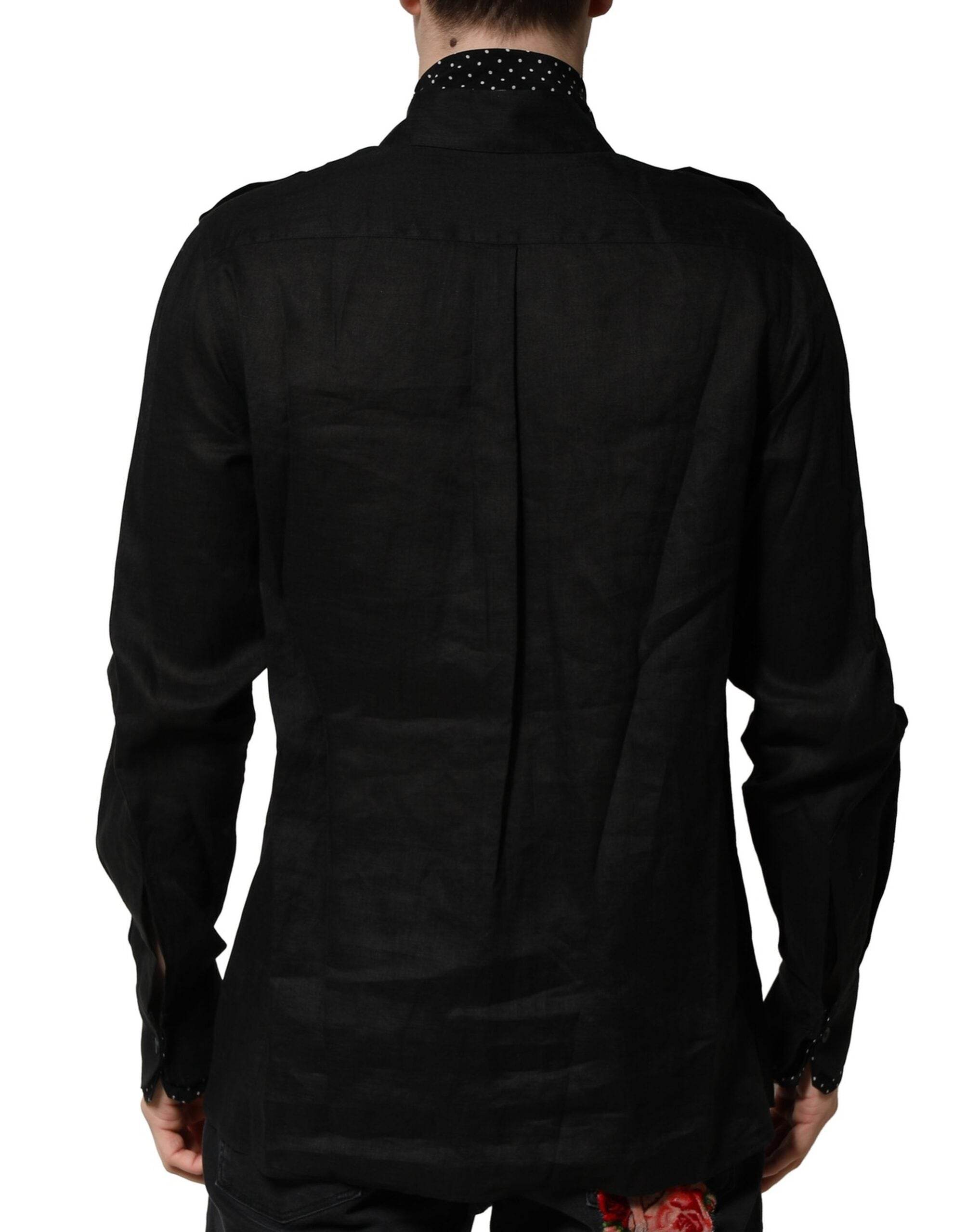 Dolce & Gabbana Black Polka Dot Collar Tie Neck Casual Shirt - Hilstor