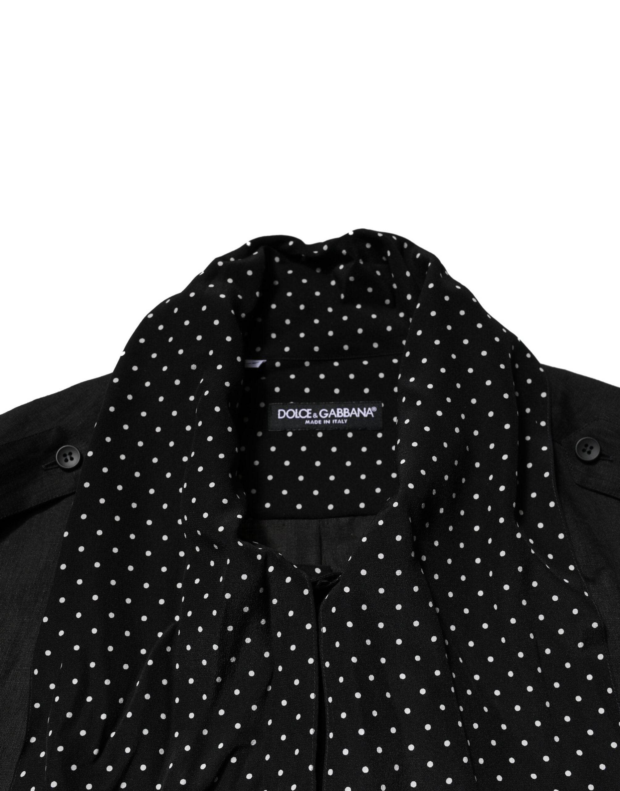 Dolce & Gabbana Black Polka Dot Collar Tie Neck Casual Shirt - Hilstor