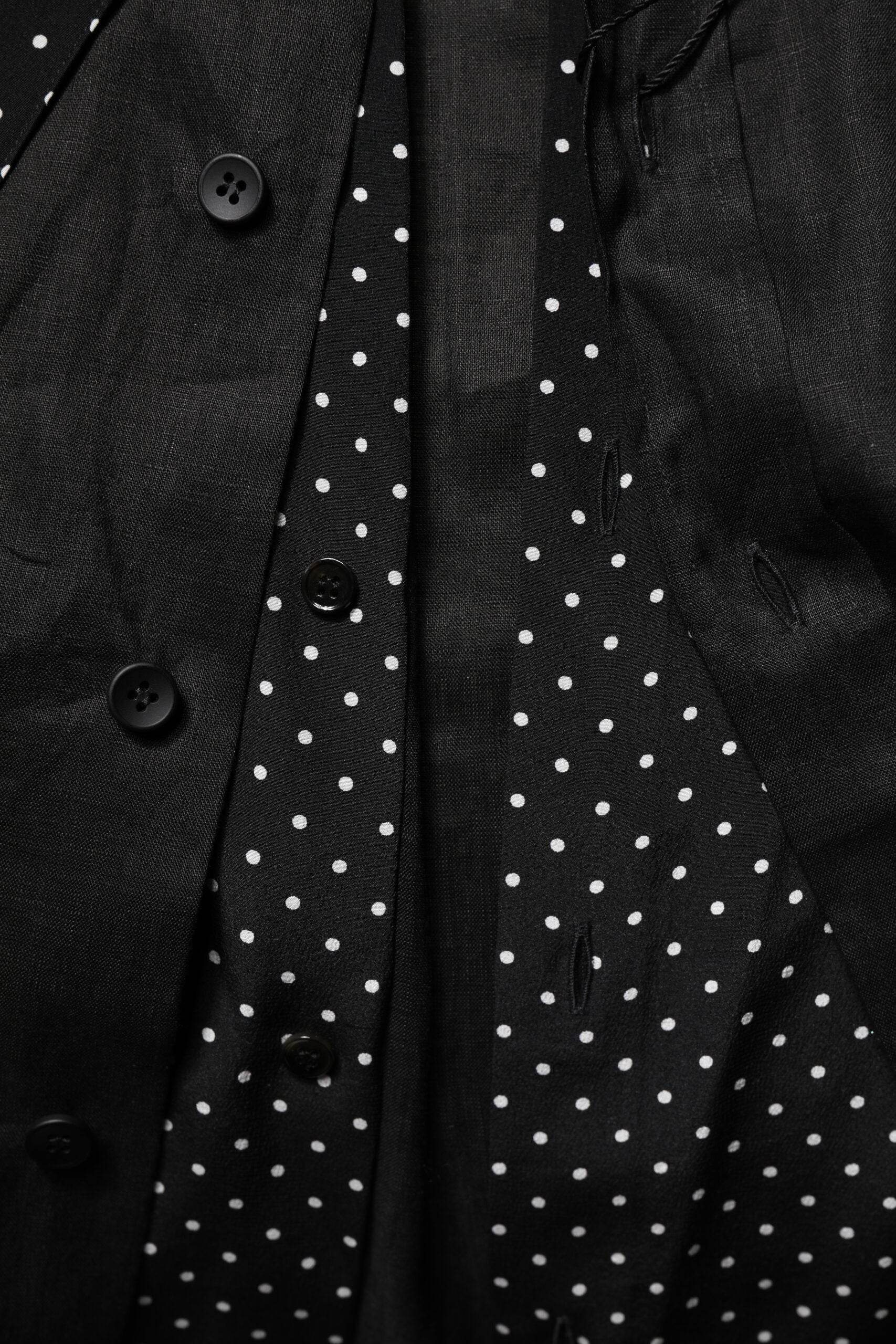 Dolce & Gabbana Black Polka Dot Collar Tie Neck Casual Shirt - Hilstor
