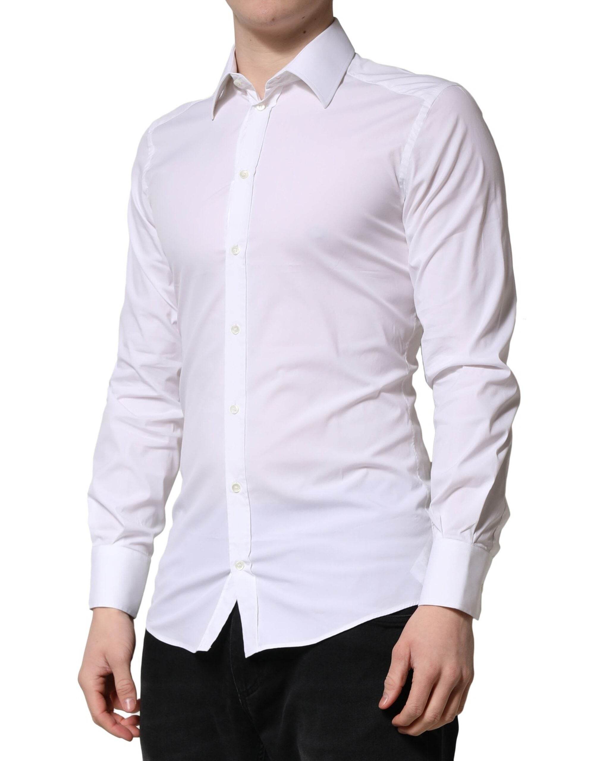 Dolce & Gabbana White GOLD Long Sleeves Men Dress Formal Shirt - Hilstor