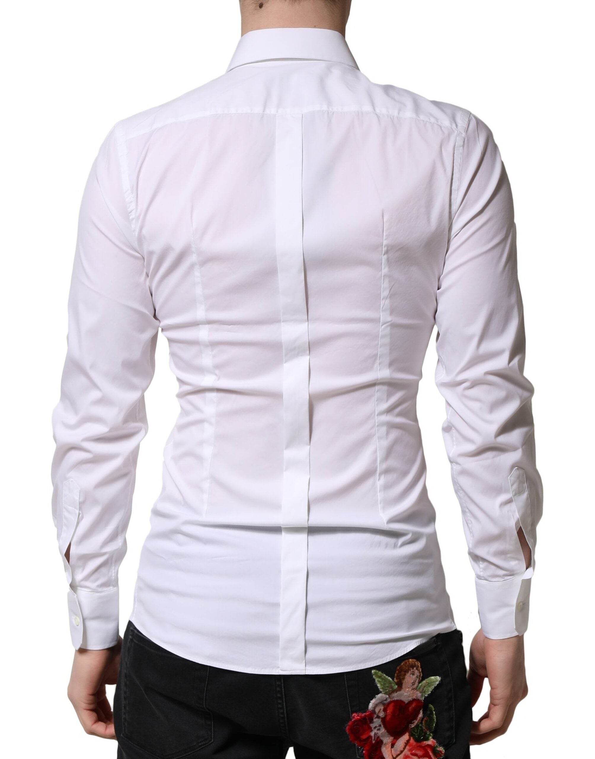 Dolce & Gabbana White GOLD Long Sleeves Men Dress Formal Shirt - Hilstor
