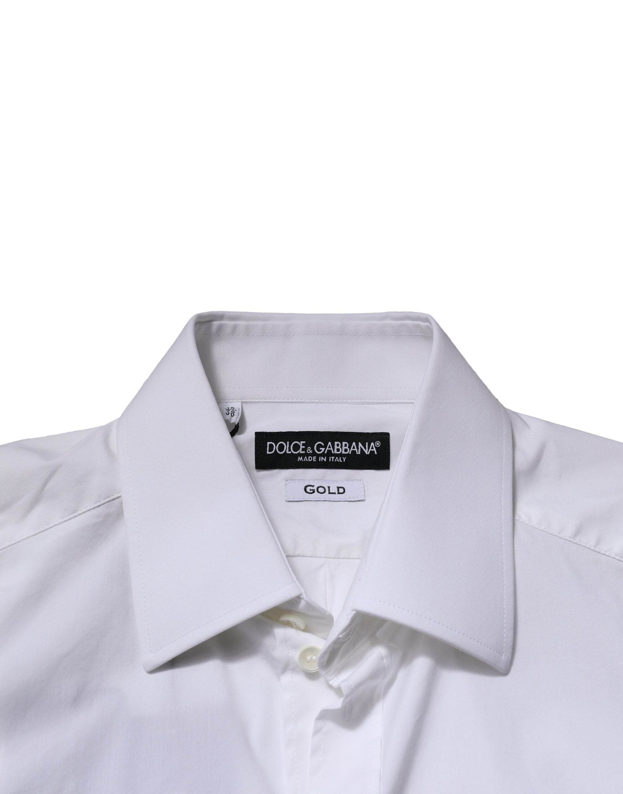 Dolce & Gabbana White GOLD Long Sleeves Men Dress Formal Shirt - Hilstor