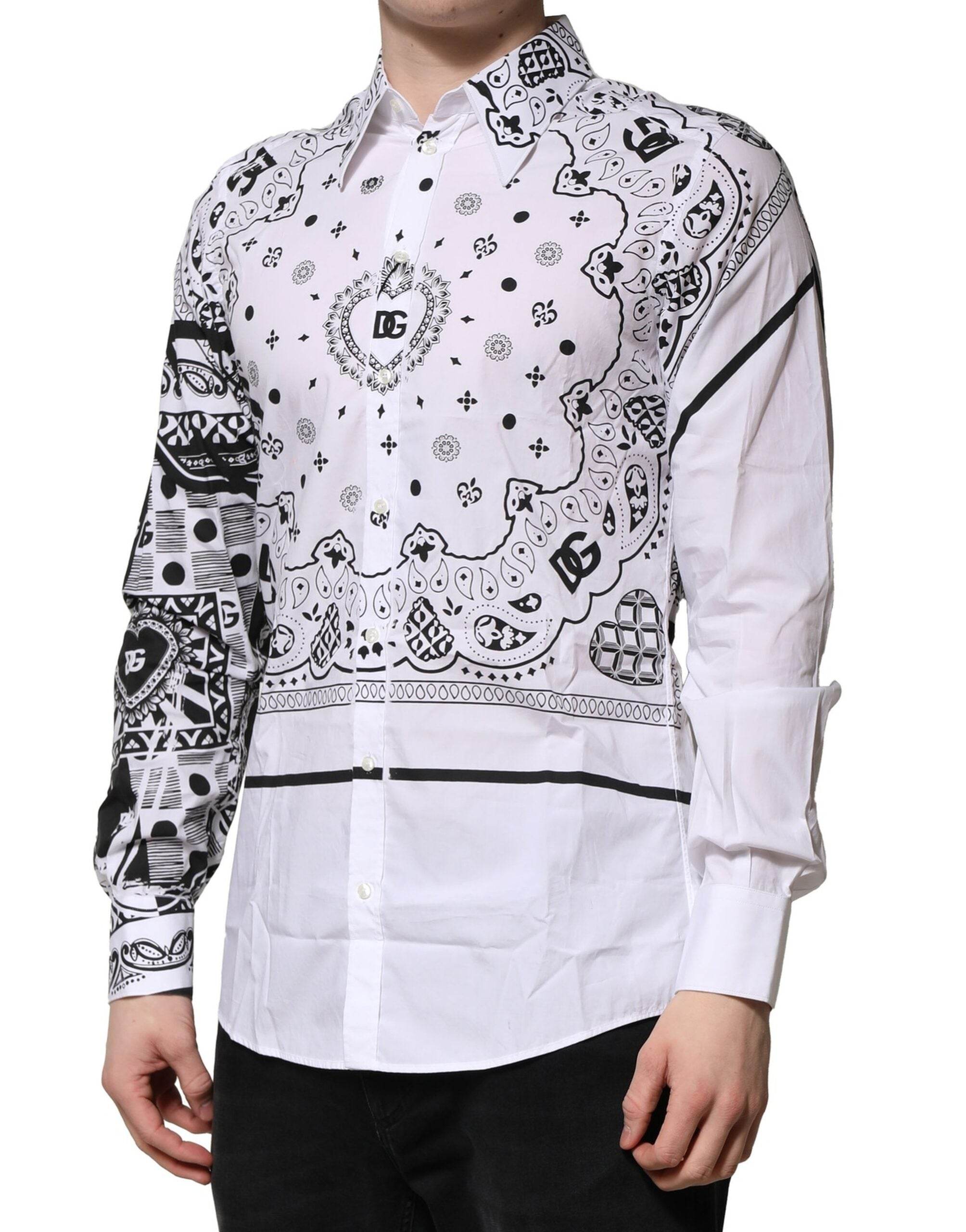 Dolce & Gabbana White MARTINI Bandana Print Formal Shirt - Hilstor