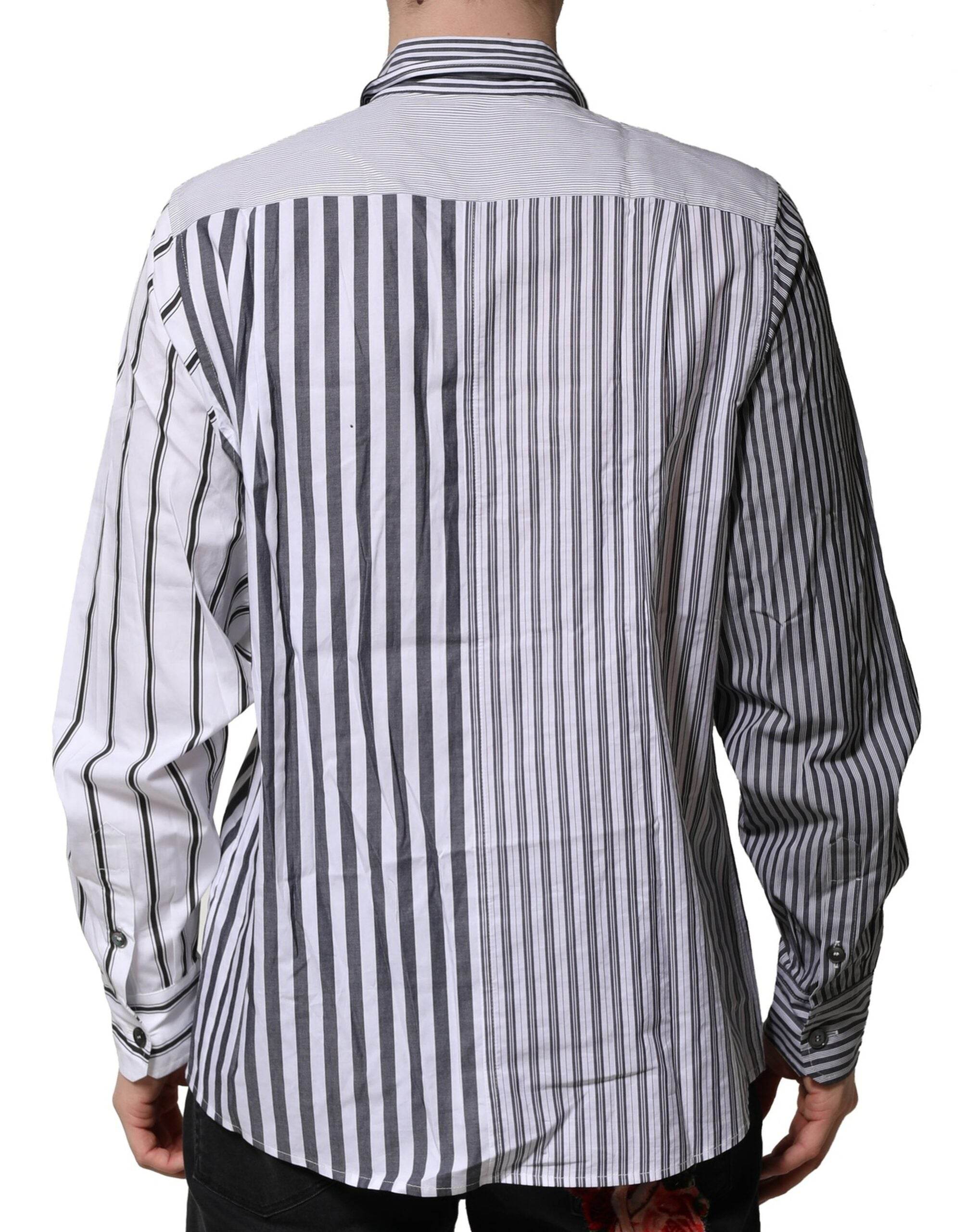 Dolce & Gabbana White Gray Striped Cotton Men Casual Shirt - Hilstor