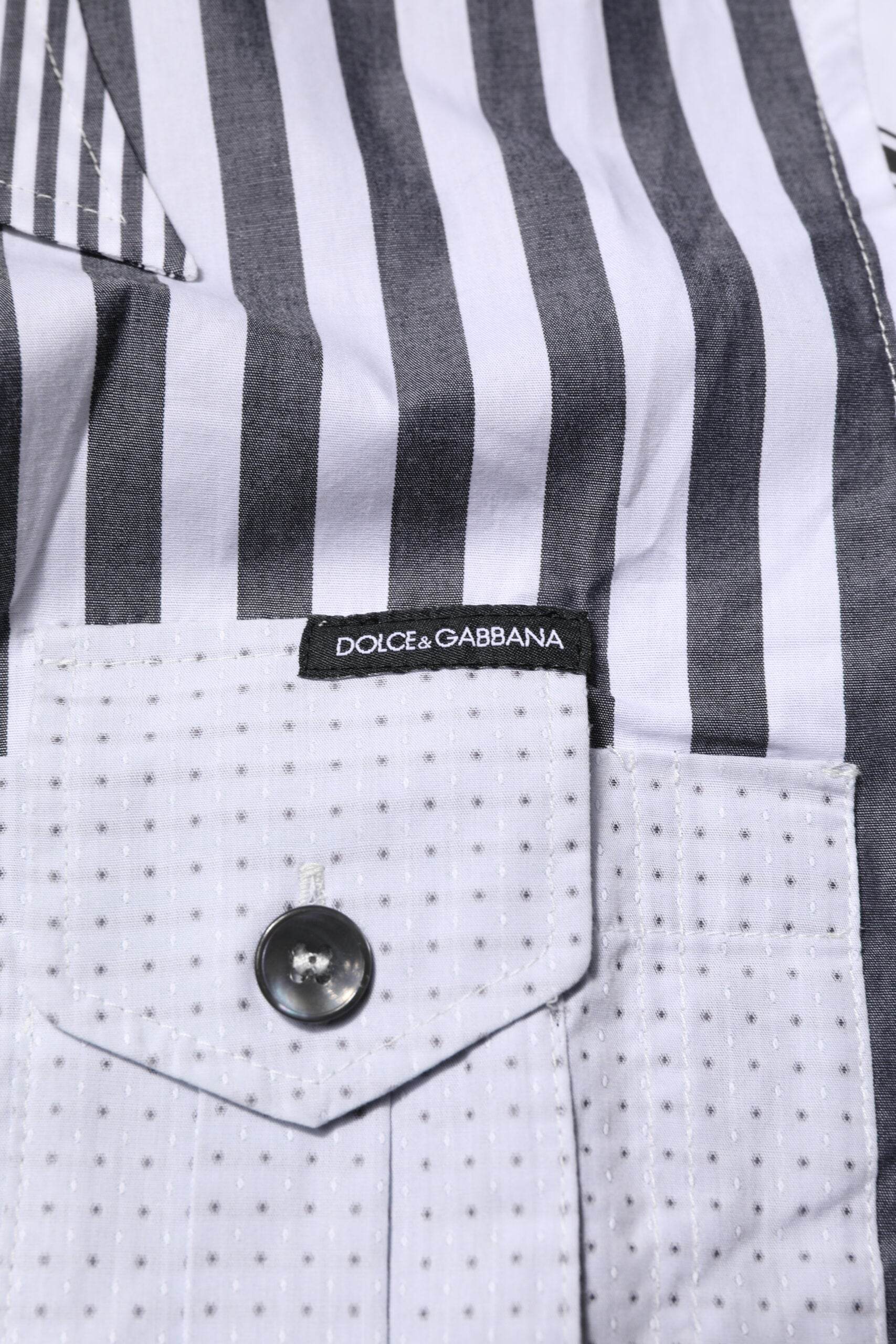 Dolce & Gabbana White Gray Striped Cotton Men Casual Shirt - Hilstor