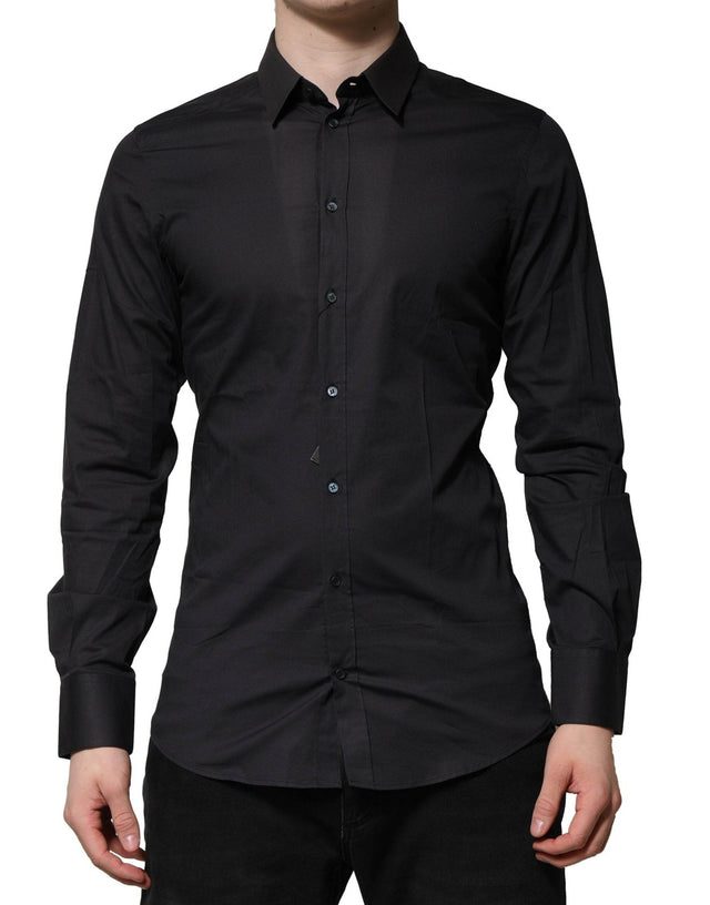 Dolce & Gabbana Blue Cotton GOLD Long Sleeves Formal Shirt - Hilstor