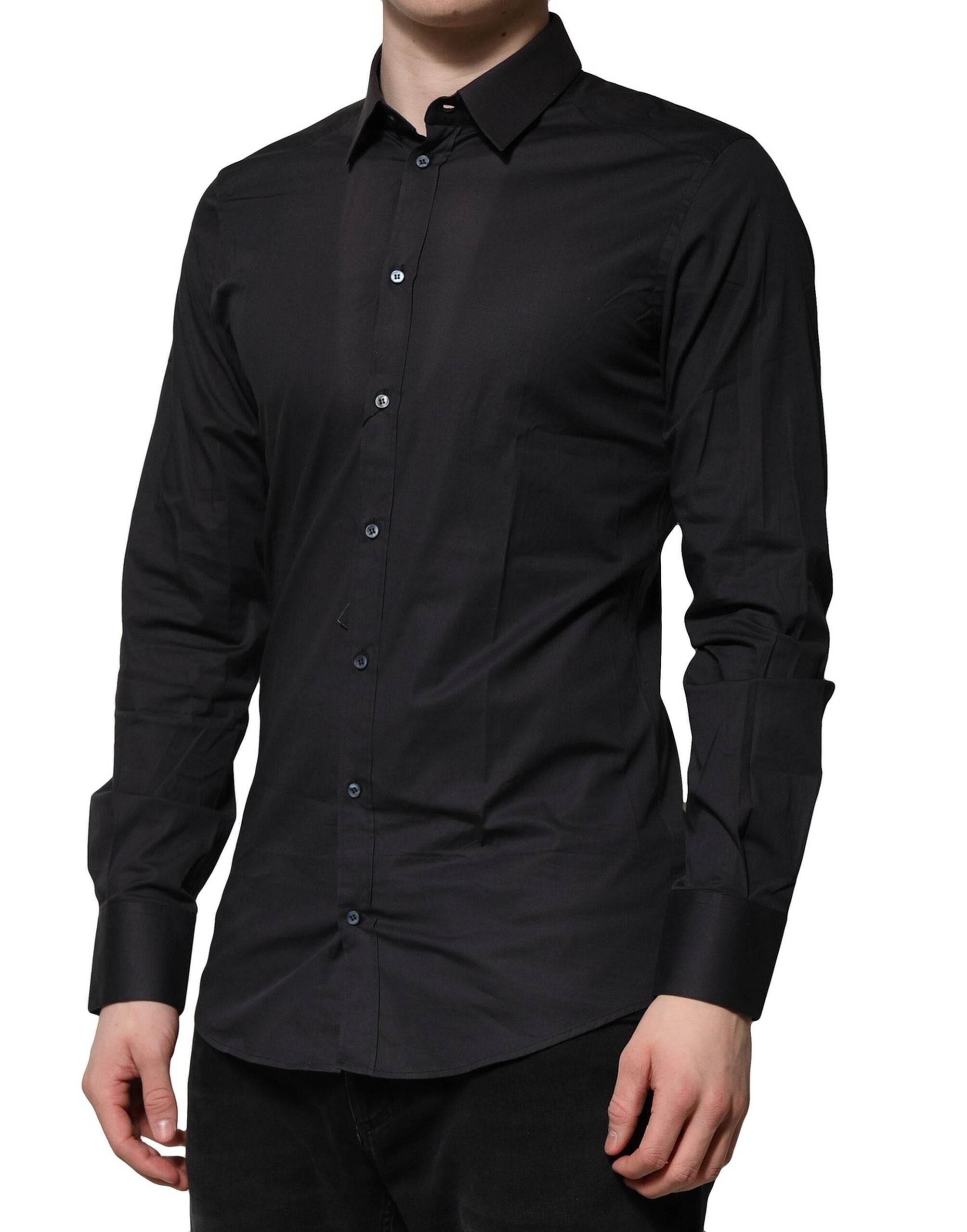 Dolce & Gabbana Blue Cotton GOLD Long Sleeves Formal Shirt - Hilstor