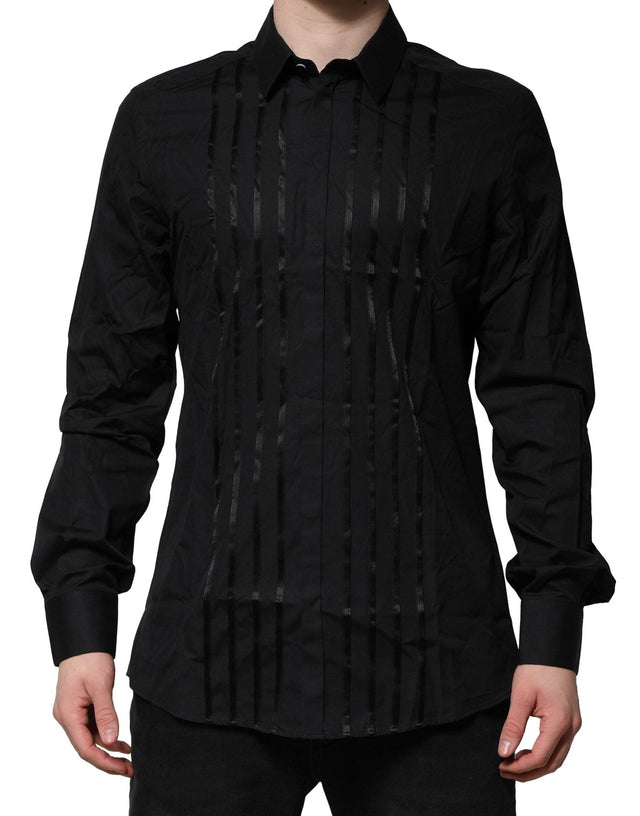 Dolce & Gabbana Black Cotton GOLD Mens Dress Formal Shirt - Hilstor
