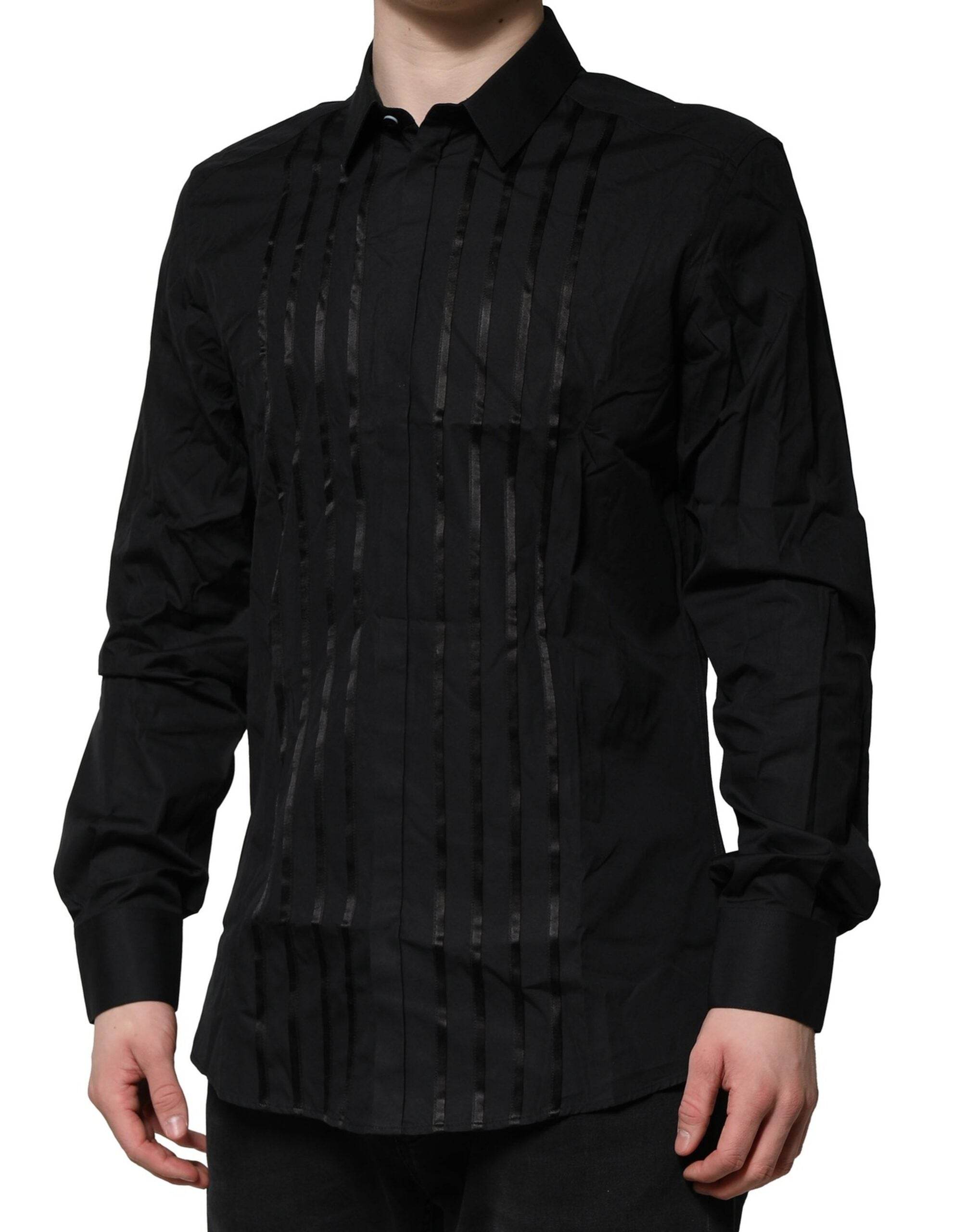 Dolce & Gabbana Black Cotton GOLD Mens Dress Formal Shirt - Hilstor