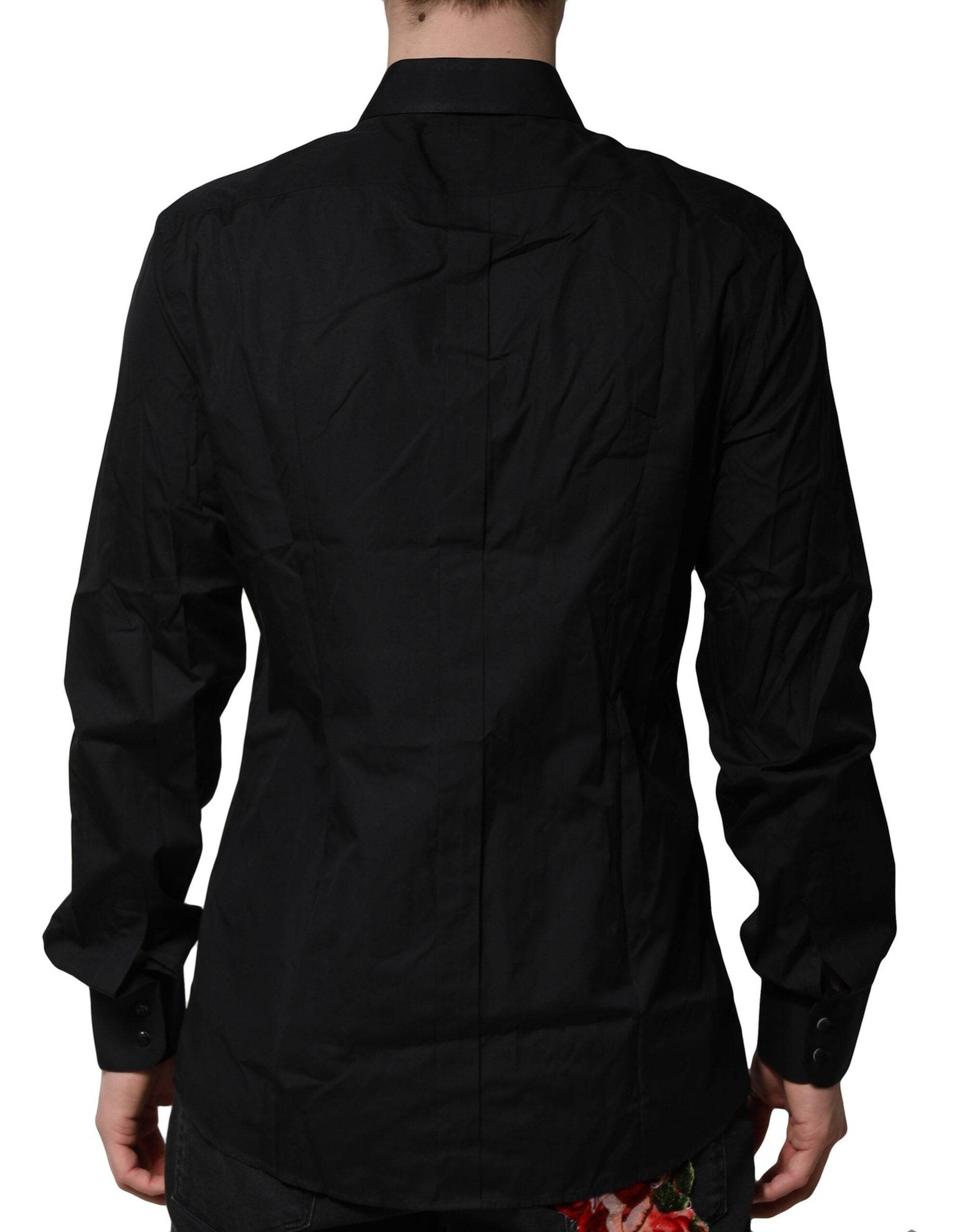 Dolce & Gabbana Black Cotton GOLD Mens Dress Formal Shirt - Hilstor