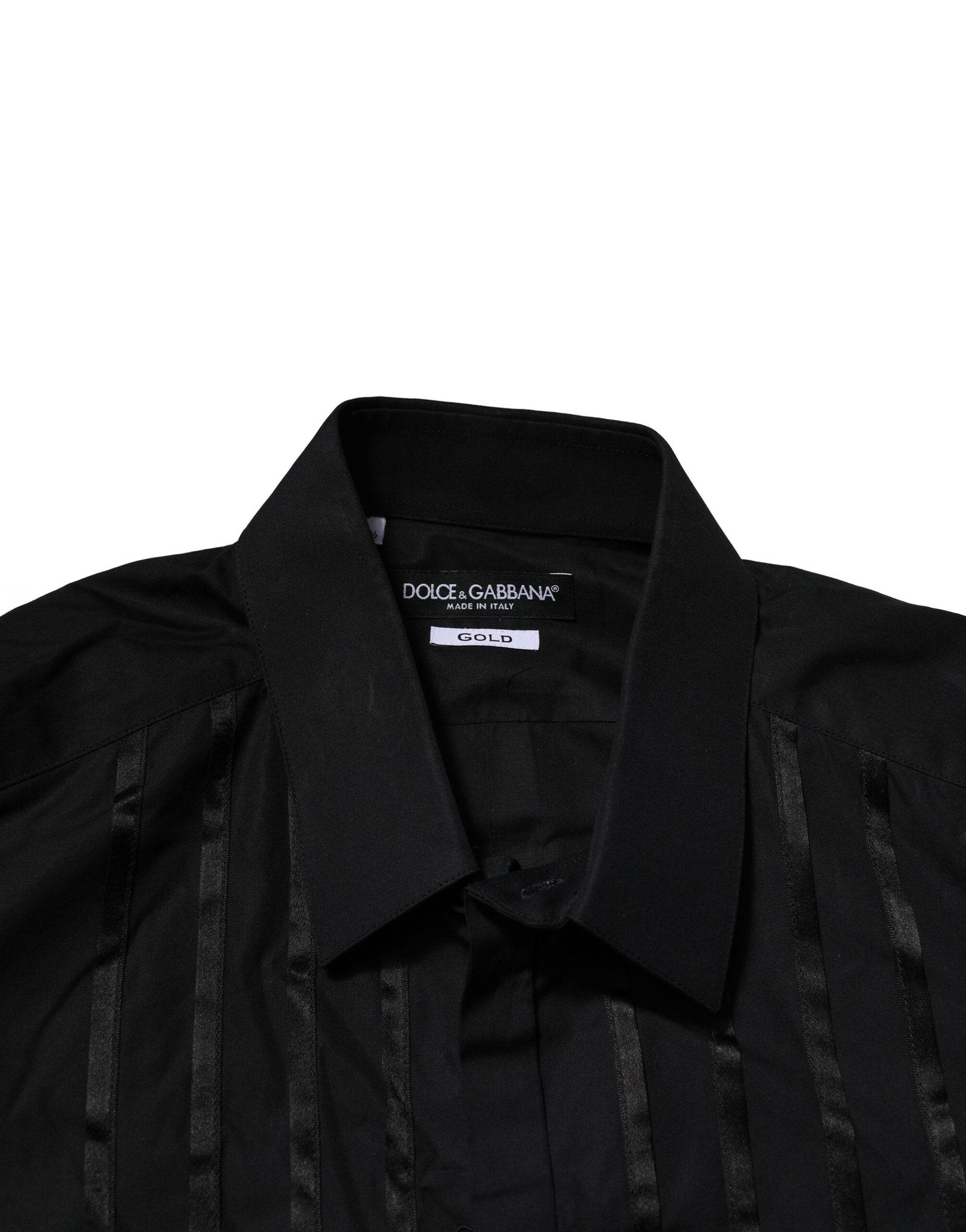 Dolce & Gabbana Black Cotton GOLD Mens Dress Formal Shirt - Hilstor
