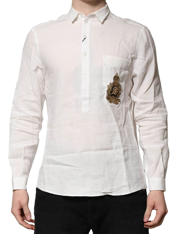 Dolce & Gabbana White DG Crown Embellish Dress Formal Shirt - Hilstor