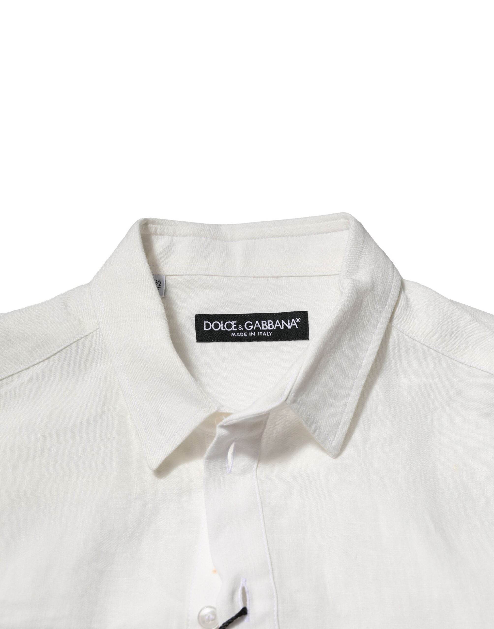 Dolce & Gabbana White DG Crown Embellish Dress Formal Shirt - Hilstor