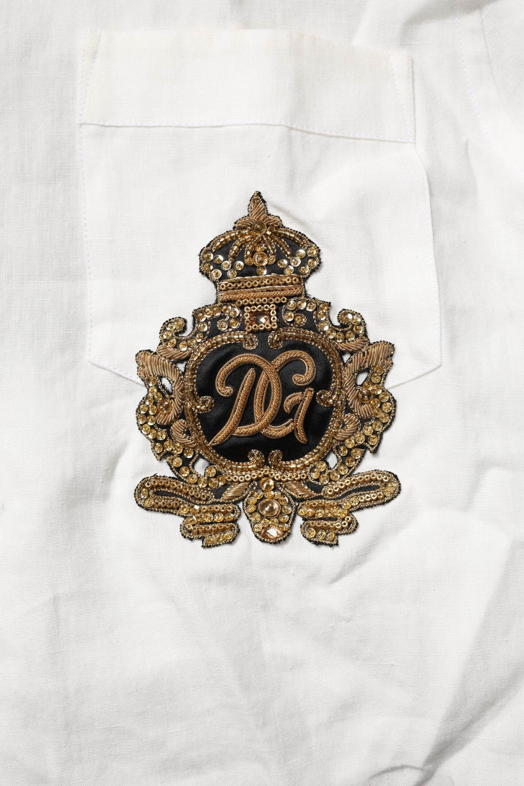 Dolce & Gabbana White DG Crown Embellish Dress Formal Shirt - Hilstor
