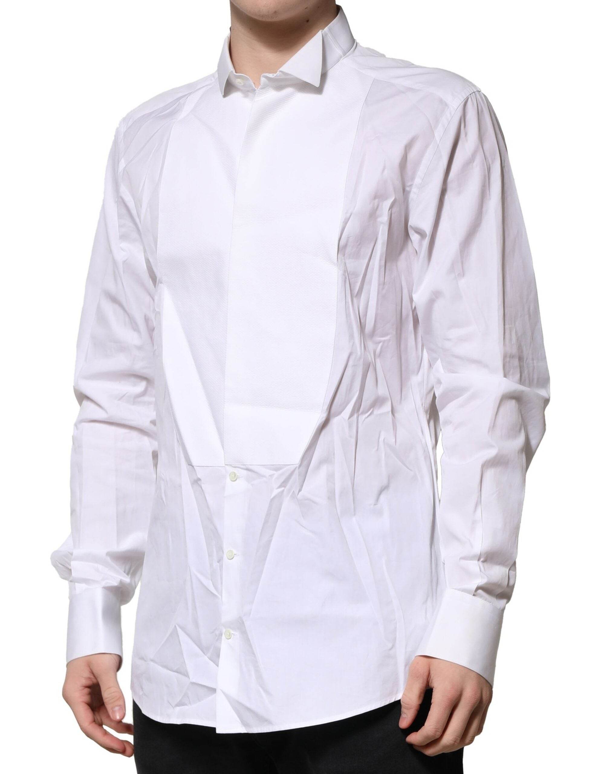 Dolce & Gabbana White GOLD Bib Poplin Dress Men Formal Shirt - Hilstor