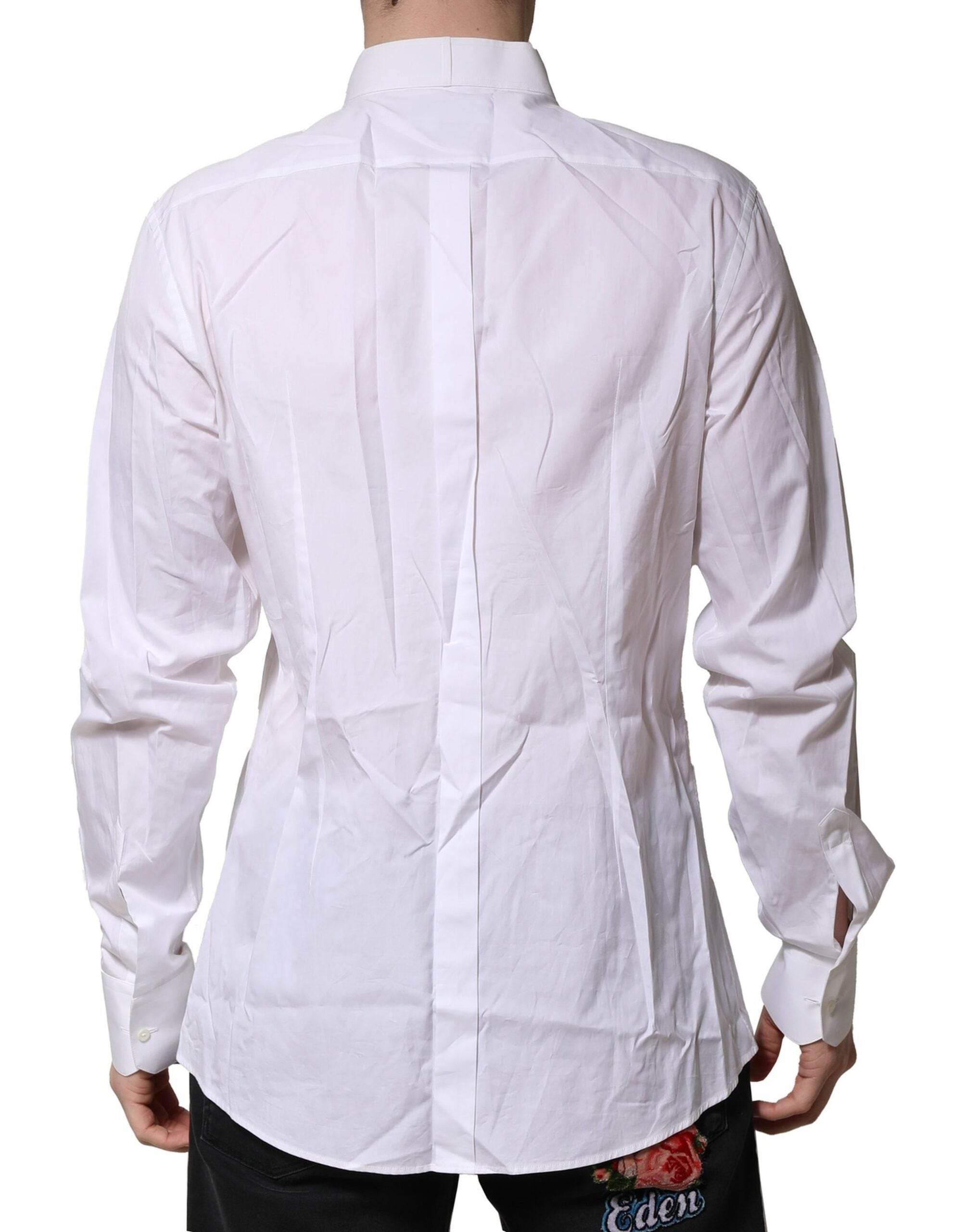 Dolce & Gabbana White GOLD Bib Poplin Dress Men Formal Shirt - Hilstor