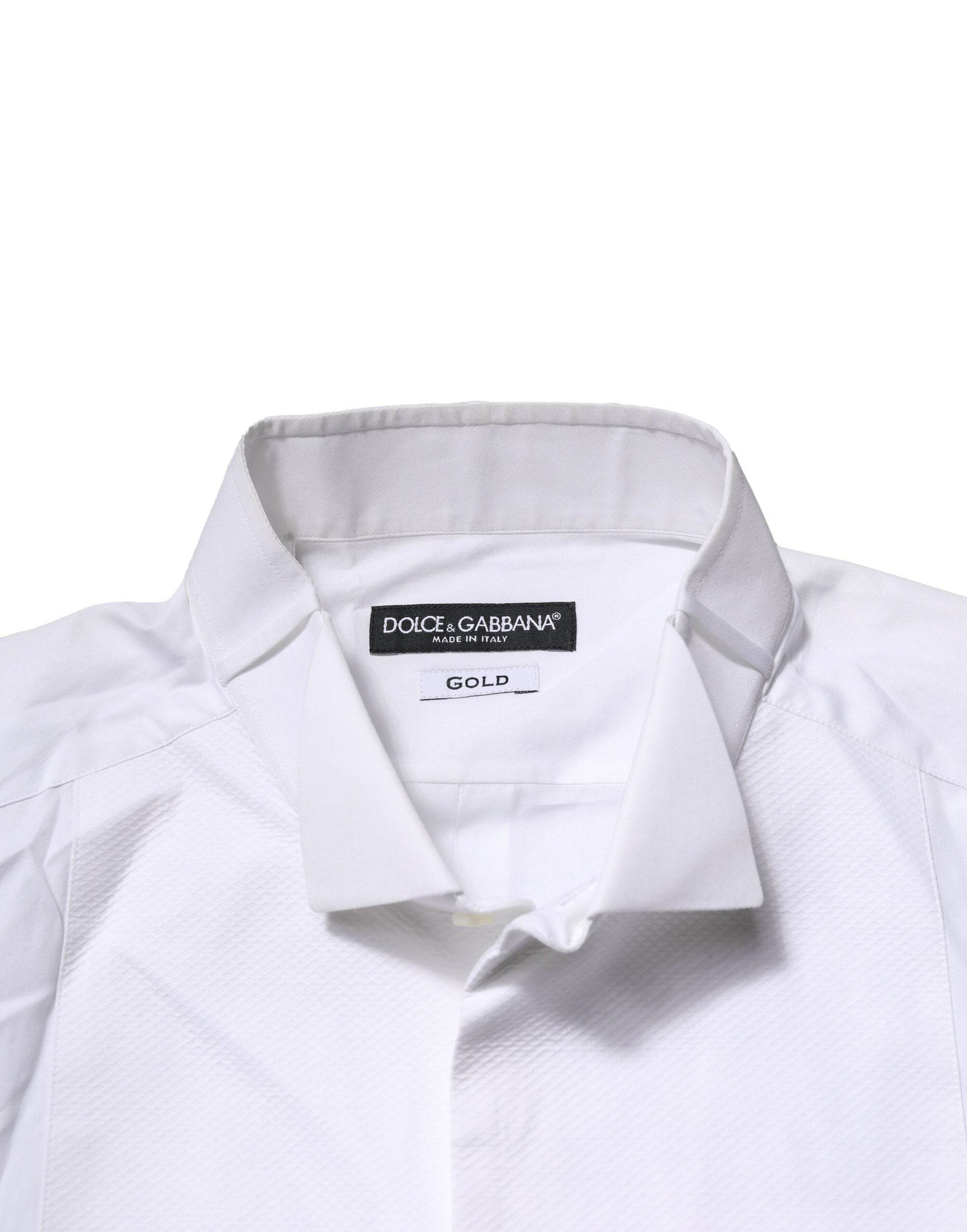 Dolce & Gabbana White GOLD Bib Poplin Dress Men Formal Shirt - Hilstor