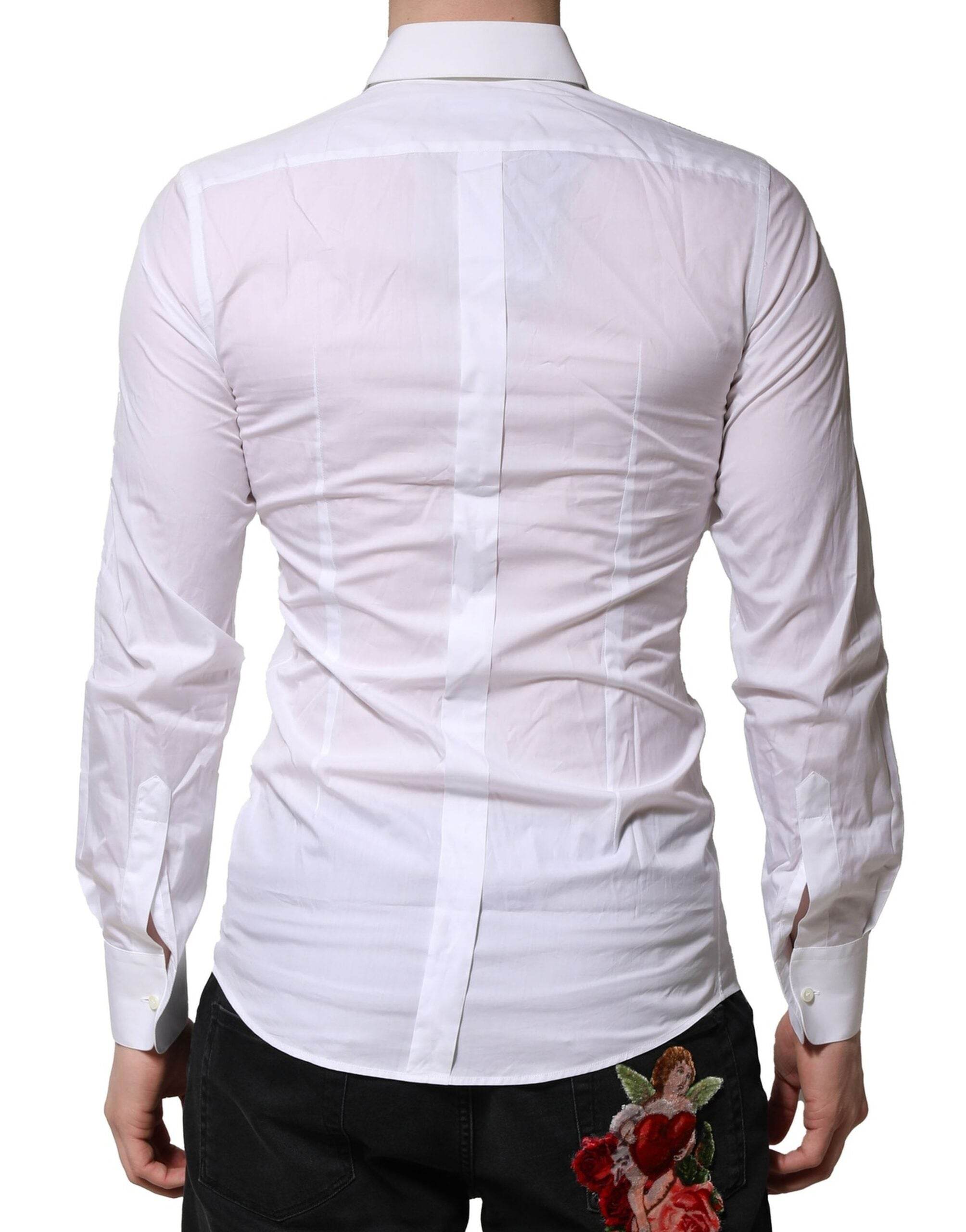 Dolce & Gabbana White Floral Embroidery Men GOLD Formal Shirt - Hilstor