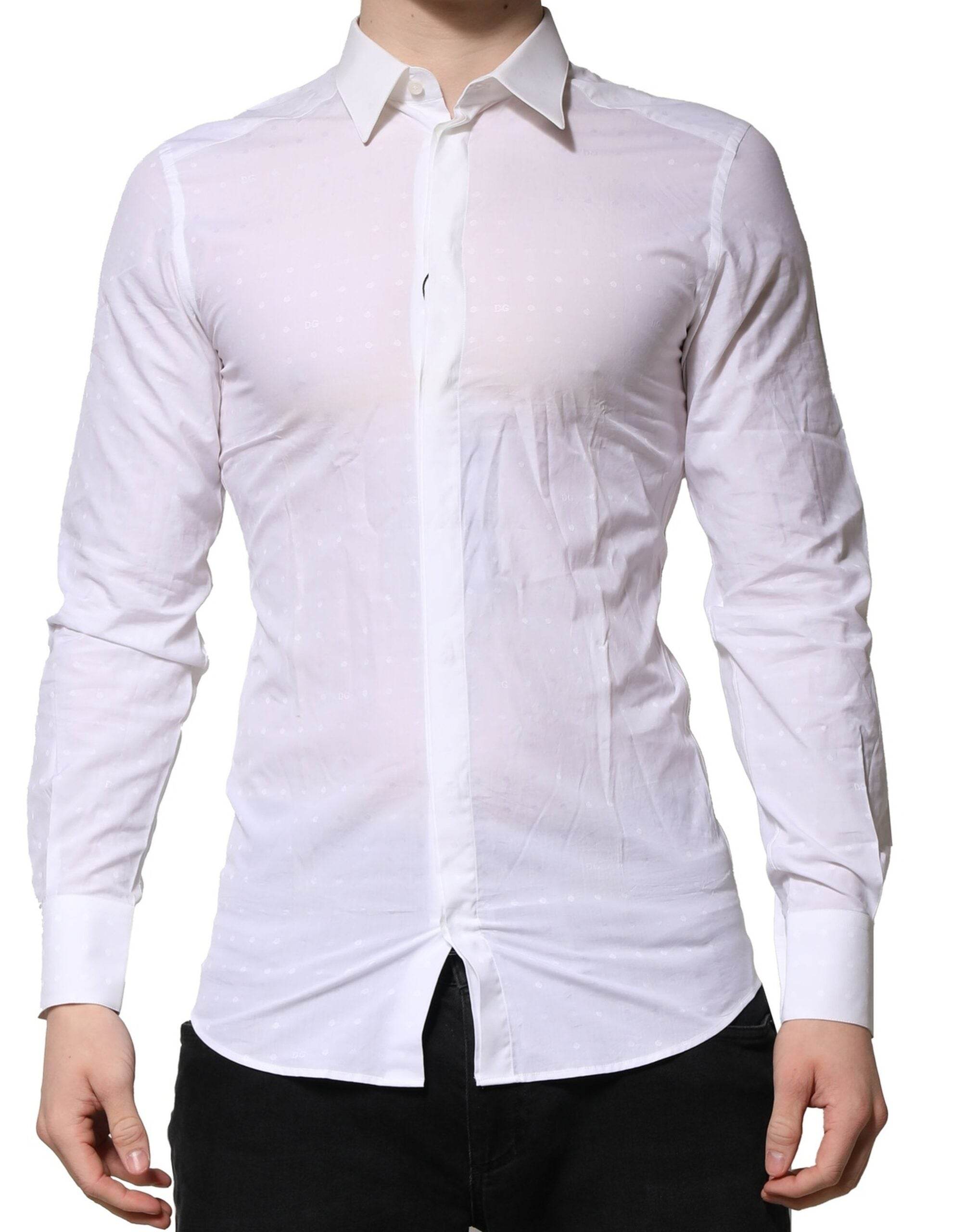 Dolce & Gabbana White GOLD Long Sleeves Dress Men Formal Shirt - Hilstor