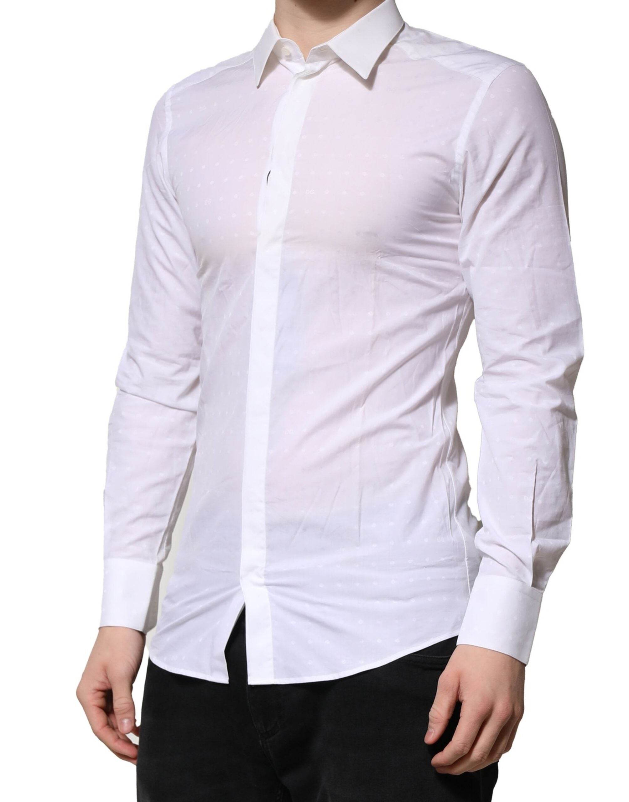 Dolce & Gabbana White GOLD Long Sleeves Dress Men Formal Shirt - Hilstor