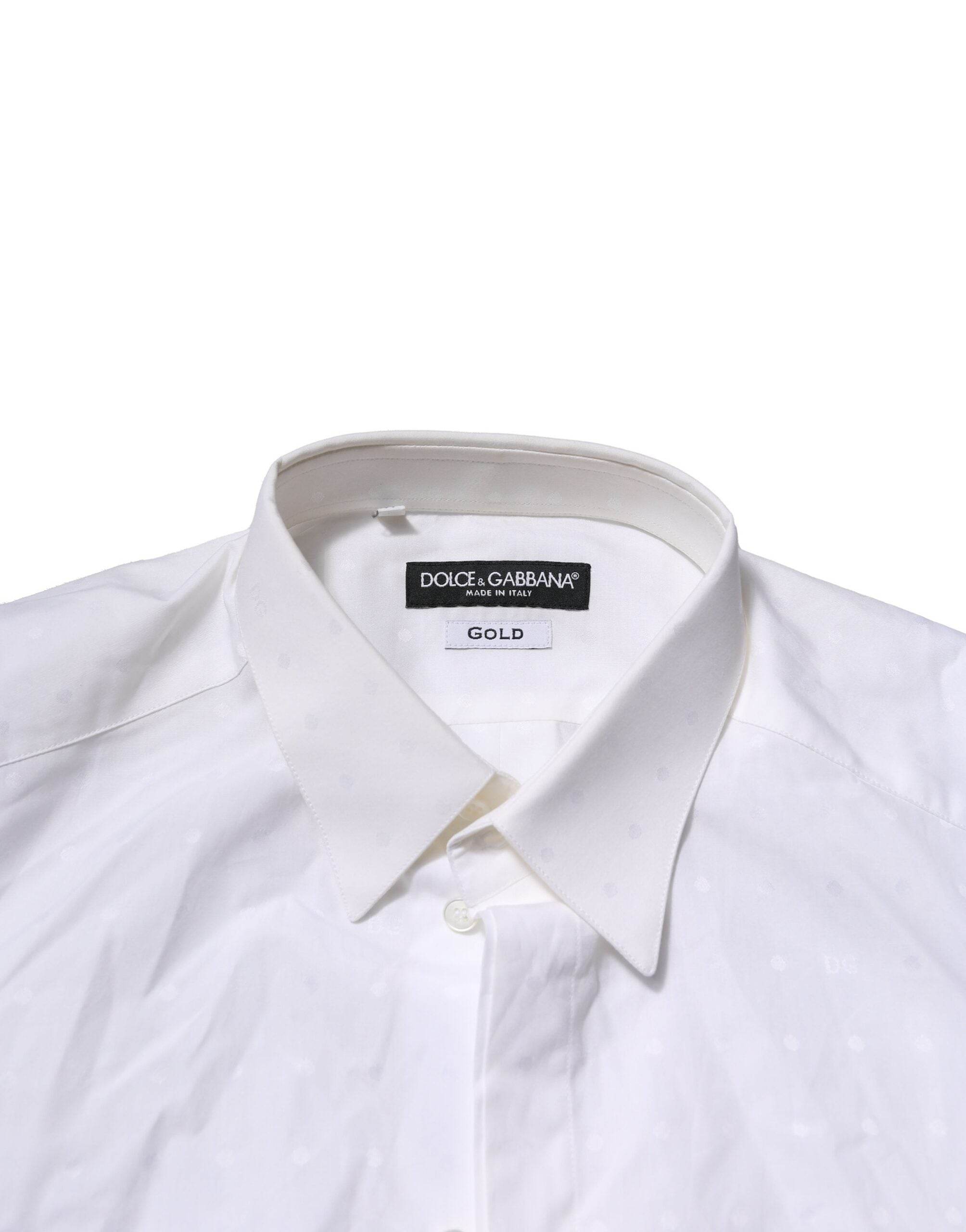 Dolce & Gabbana White GOLD Long Sleeves Dress Men Formal Shirt - Hilstor