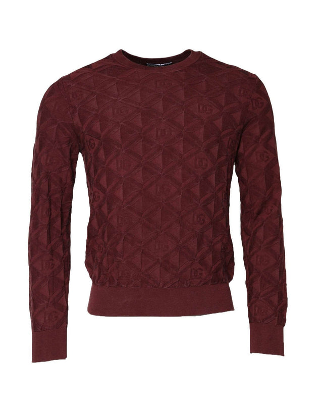 Dolce & Gabbana Bordeaux Silk Knit Crew Neck Pullover Sweater - Hilstor