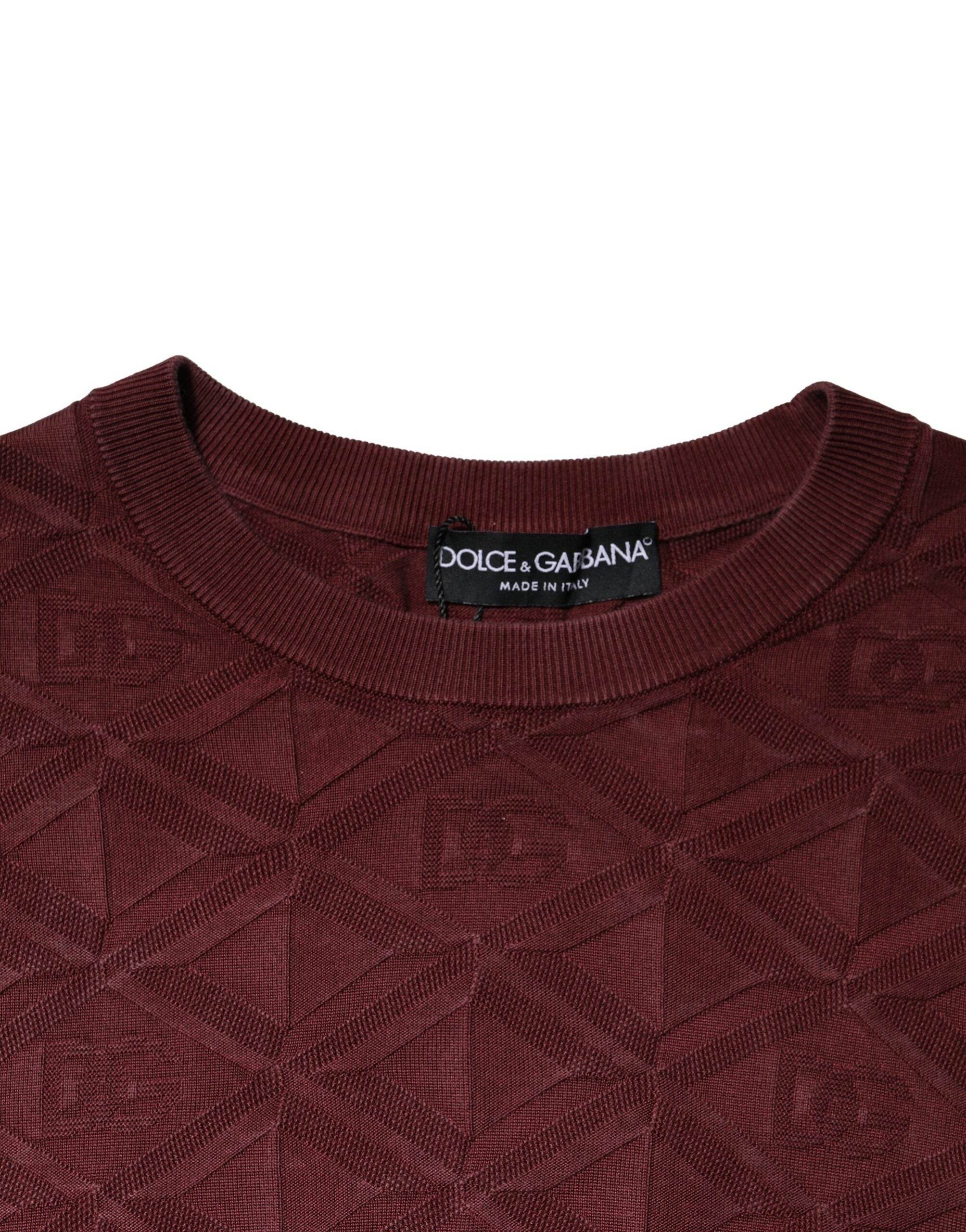 Dolce & Gabbana Bordeaux Silk Knit Crew Neck Pullover Sweater - Hilstor
