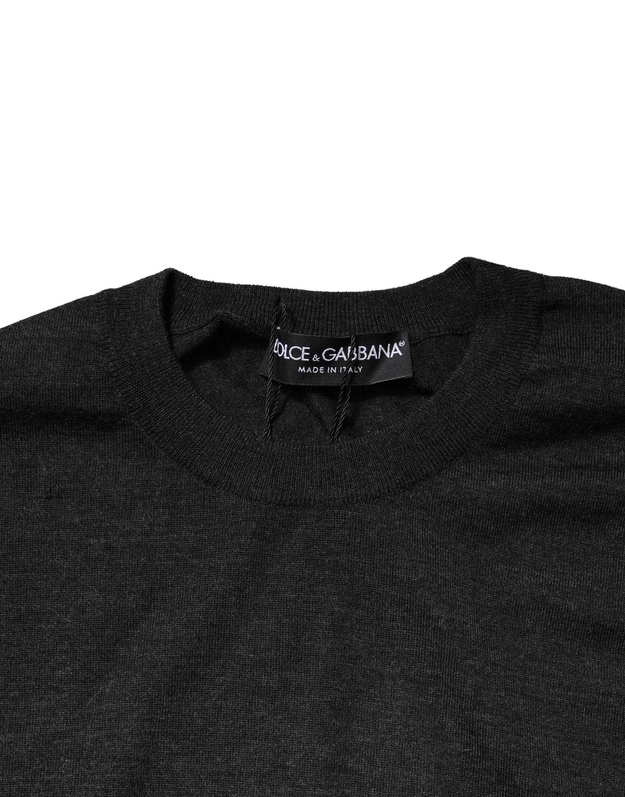 Dolce & Gabbana Gray Long Sleeve Crew Neck Pullover Sweater - Hilstor