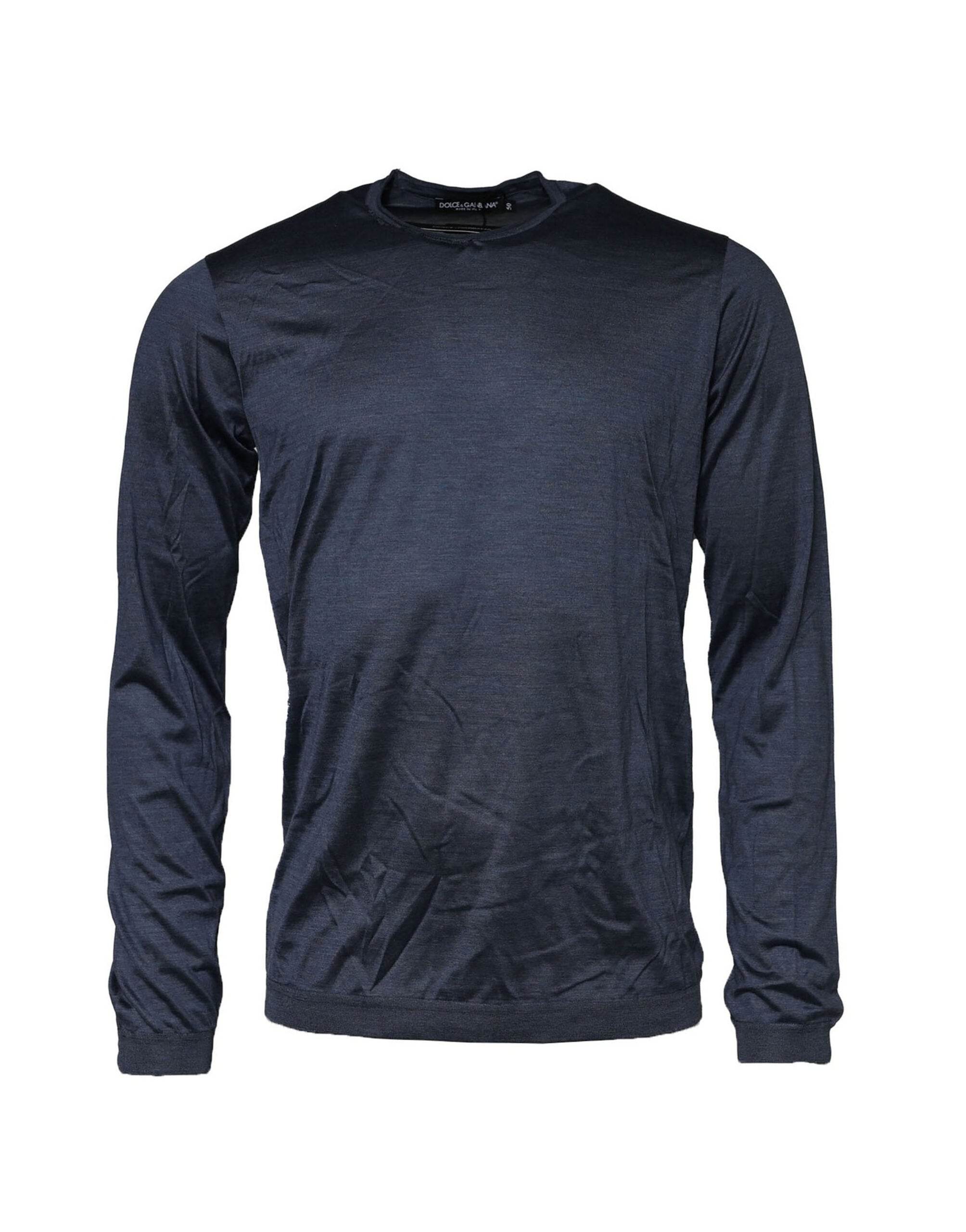 Dolce & Gabbana Dark Blue Silk Crew Neck Sweatshirt Sweater - Hilstor