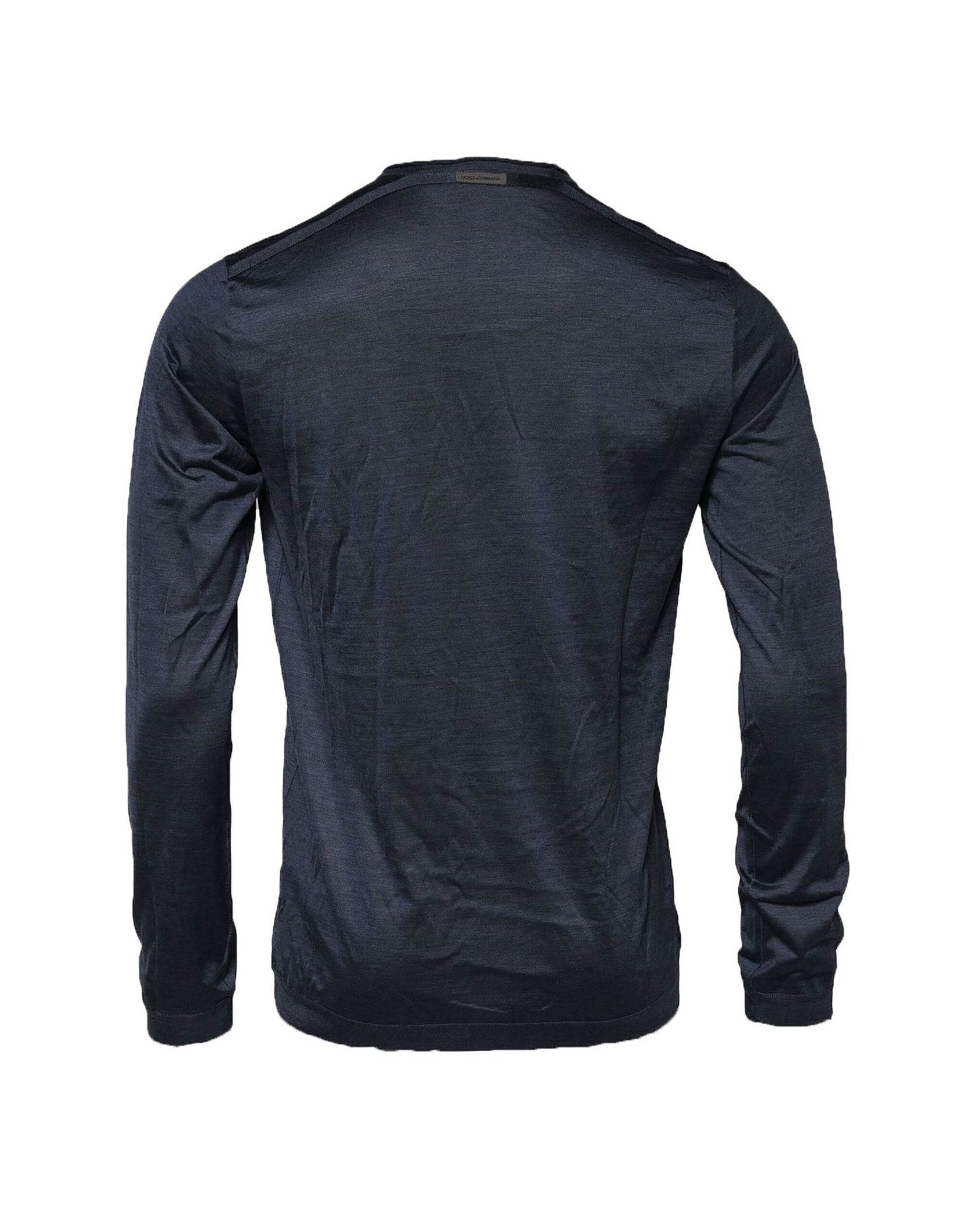 Dolce & Gabbana Dark Blue Silk Crew Neck Sweatshirt Sweater - Hilstor