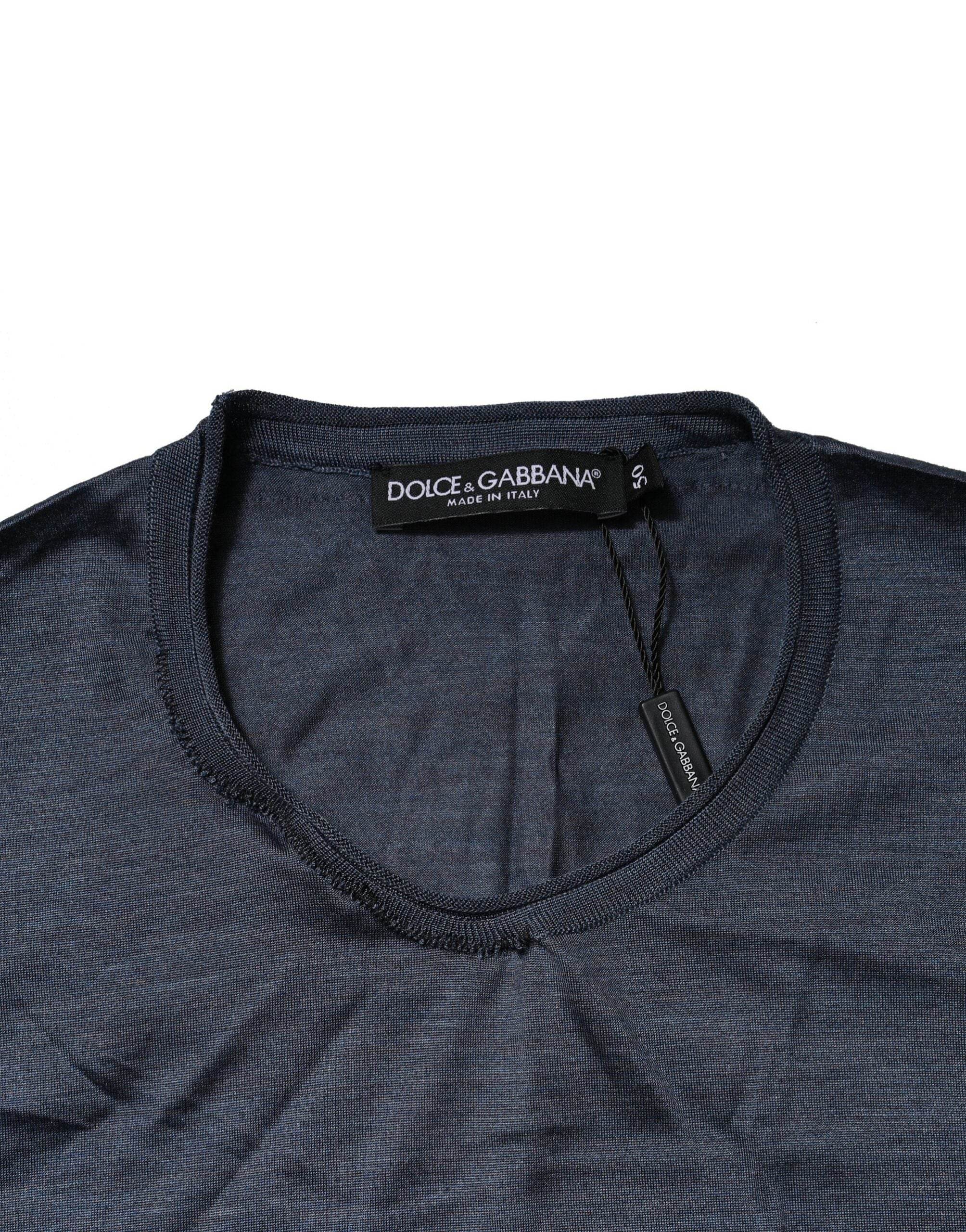 Dolce & Gabbana Dark Blue Silk Crew Neck Sweatshirt Sweater - Hilstor