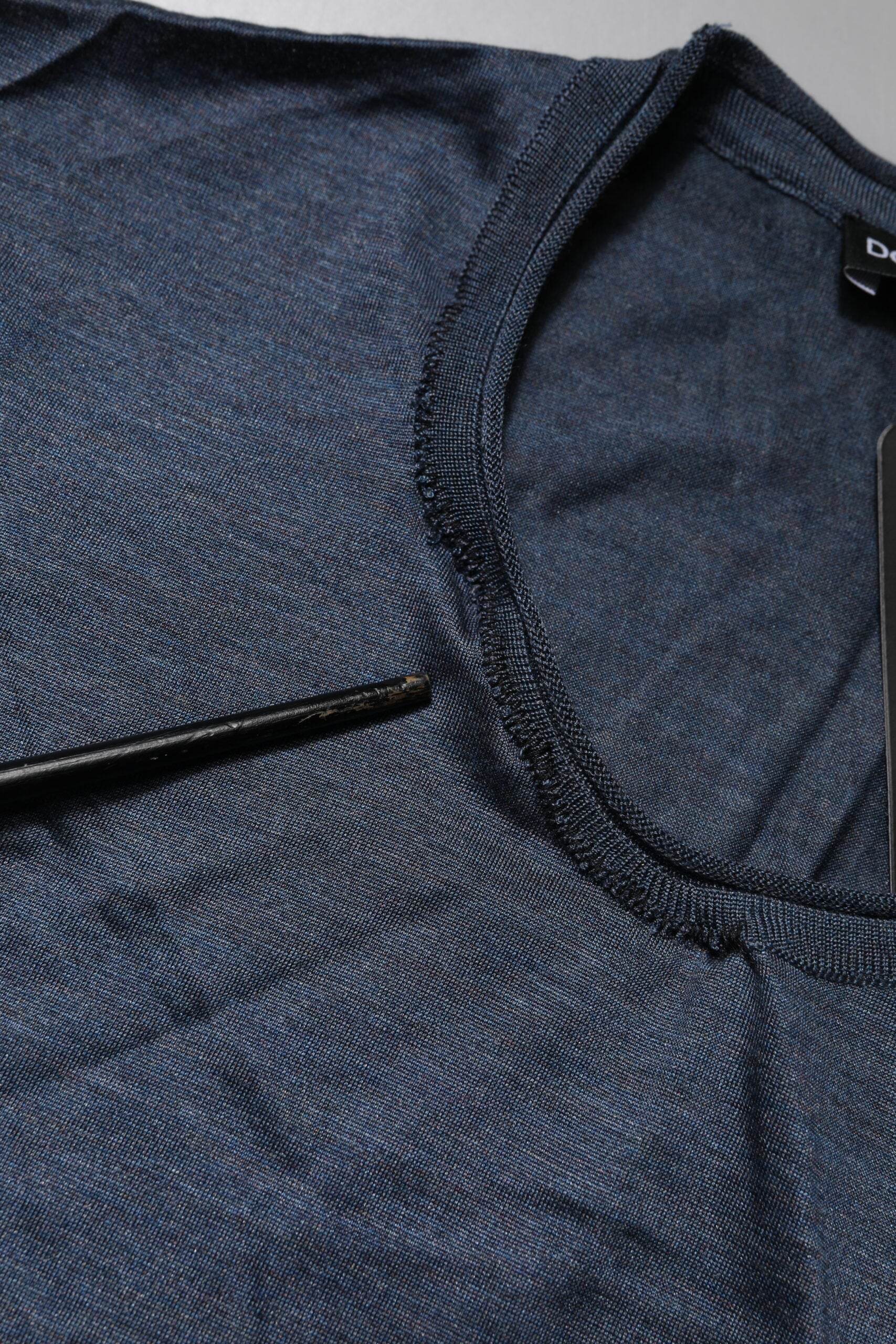 Dolce & Gabbana Dark Blue Silk Crew Neck Sweatshirt Sweater - Hilstor